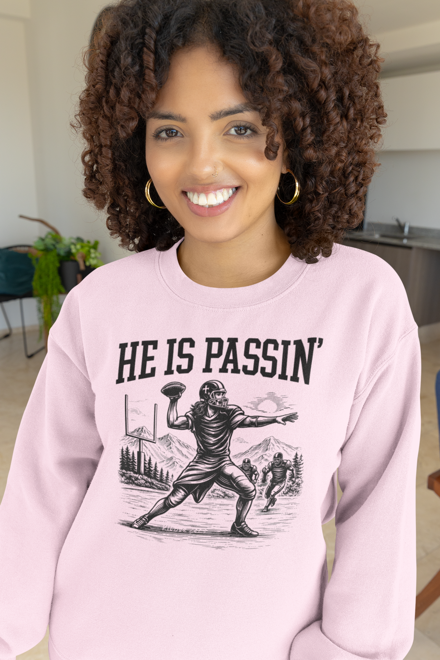 Football Crewneck Sweatshirt — "He Is Passin'" Vintage Quarterback Design
