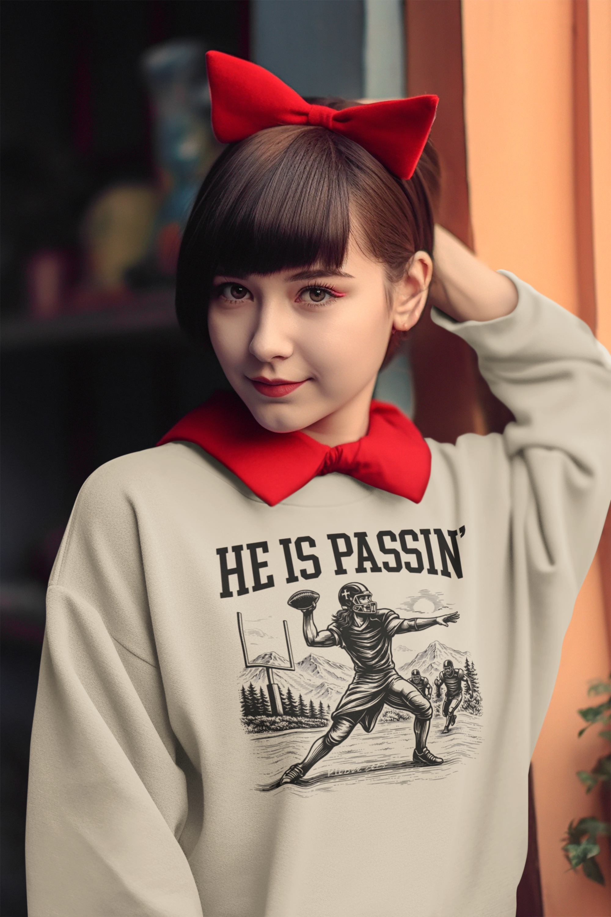 Football Crewneck Sweatshirt — "He Is Passin'" Vintage Quarterback Design