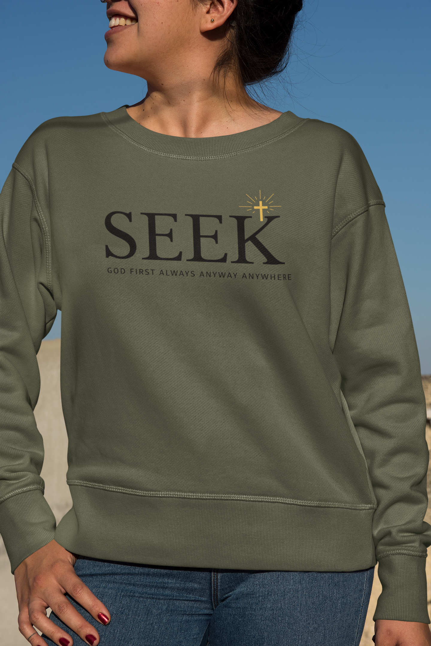 SEEK Crewneck Sweatshirt — Inspirational Christian Faith Pullover