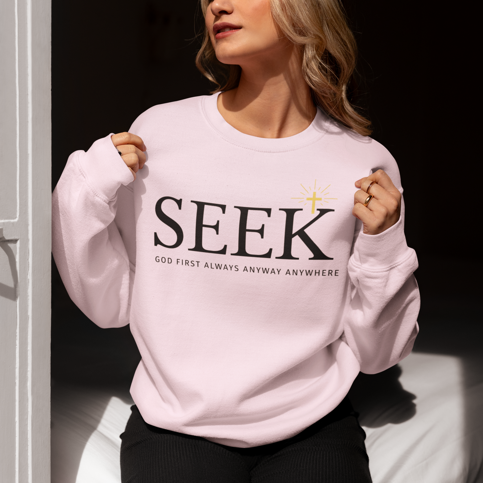 SEEK Crewneck Sweatshirt — Inspirational Christian Faith Pullover