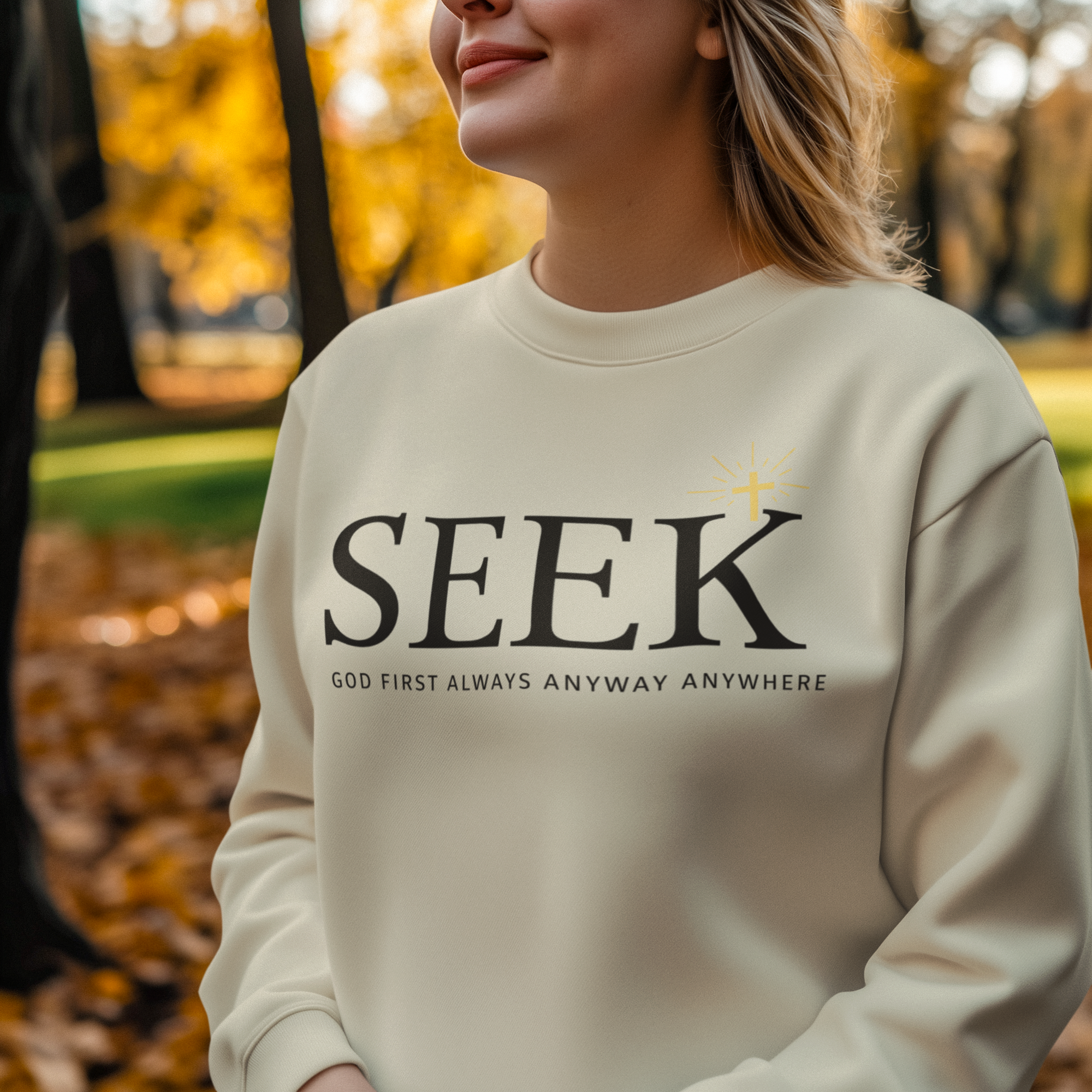 SEEK Crewneck Sweatshirt — Inspirational Christian Faith Pullover