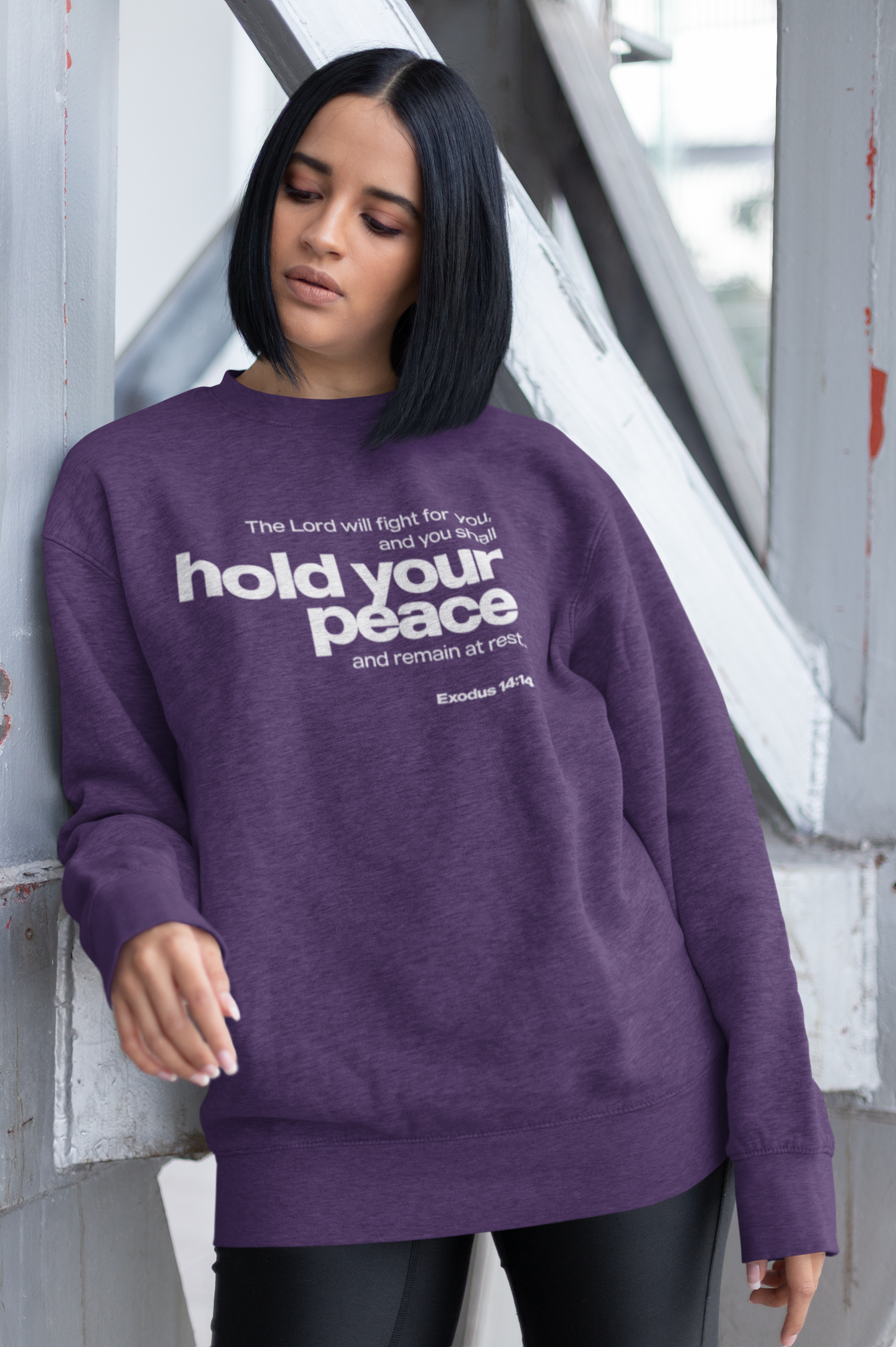 Hold Your Peace Crewneck Sweatshirt — Exodus 14:14 Inspirational Christian Pullover