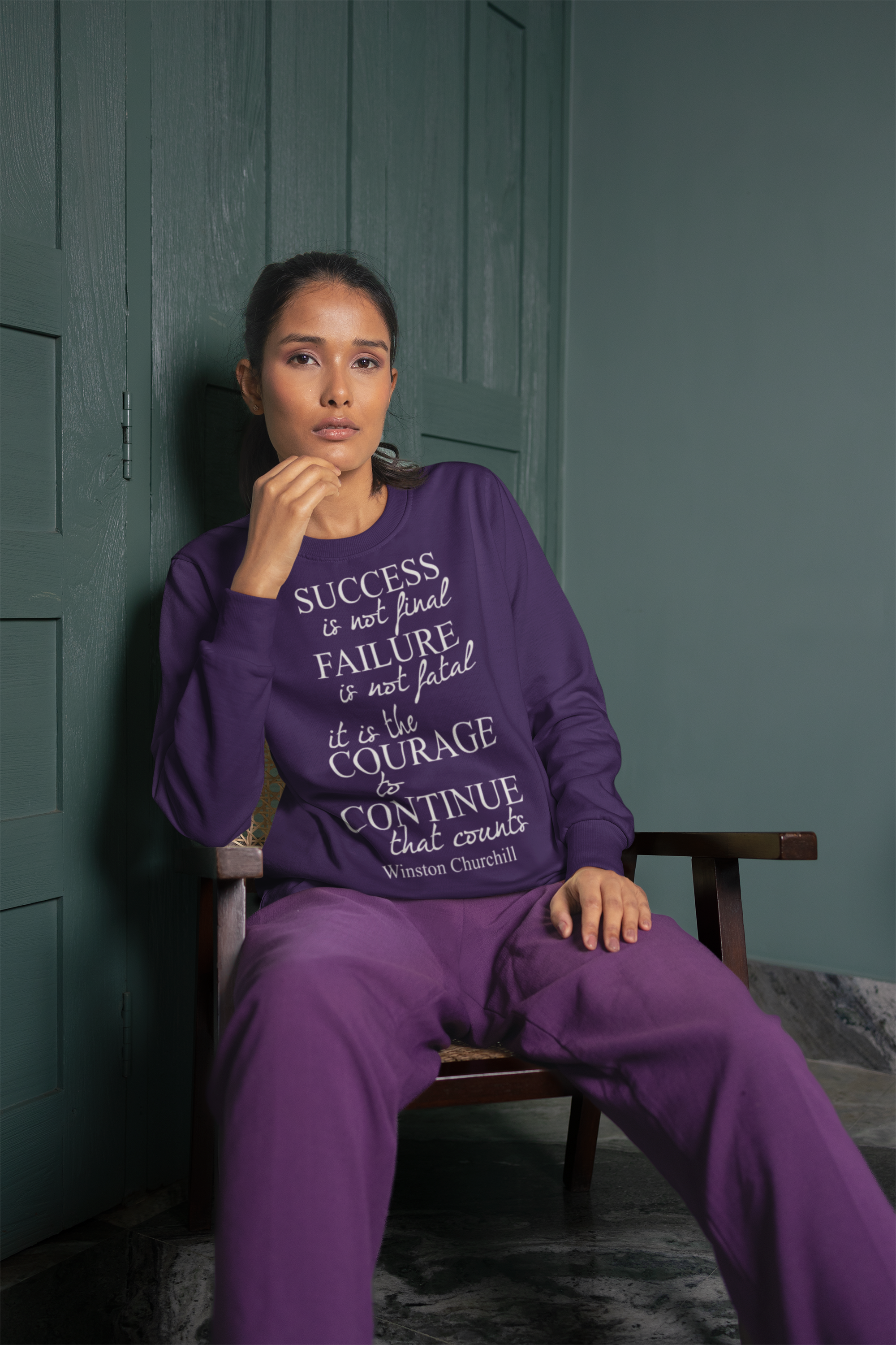 Crewneck Sweatshirt — "Success is Not Final" Inspirational Churchill Quote