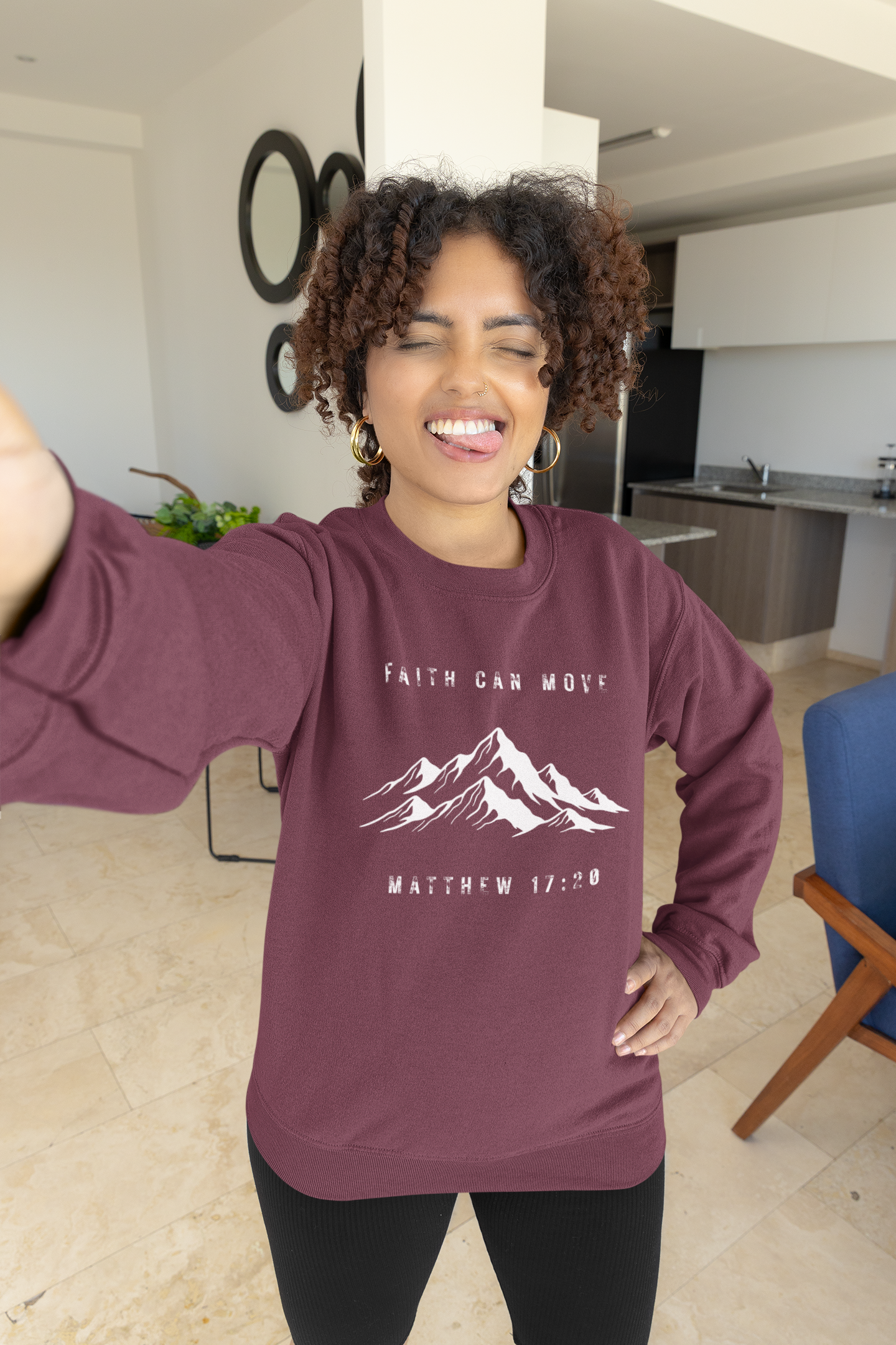 Faith Can Move Mountains Sweatshirt — Matthew 17:20 Christian Crewneck