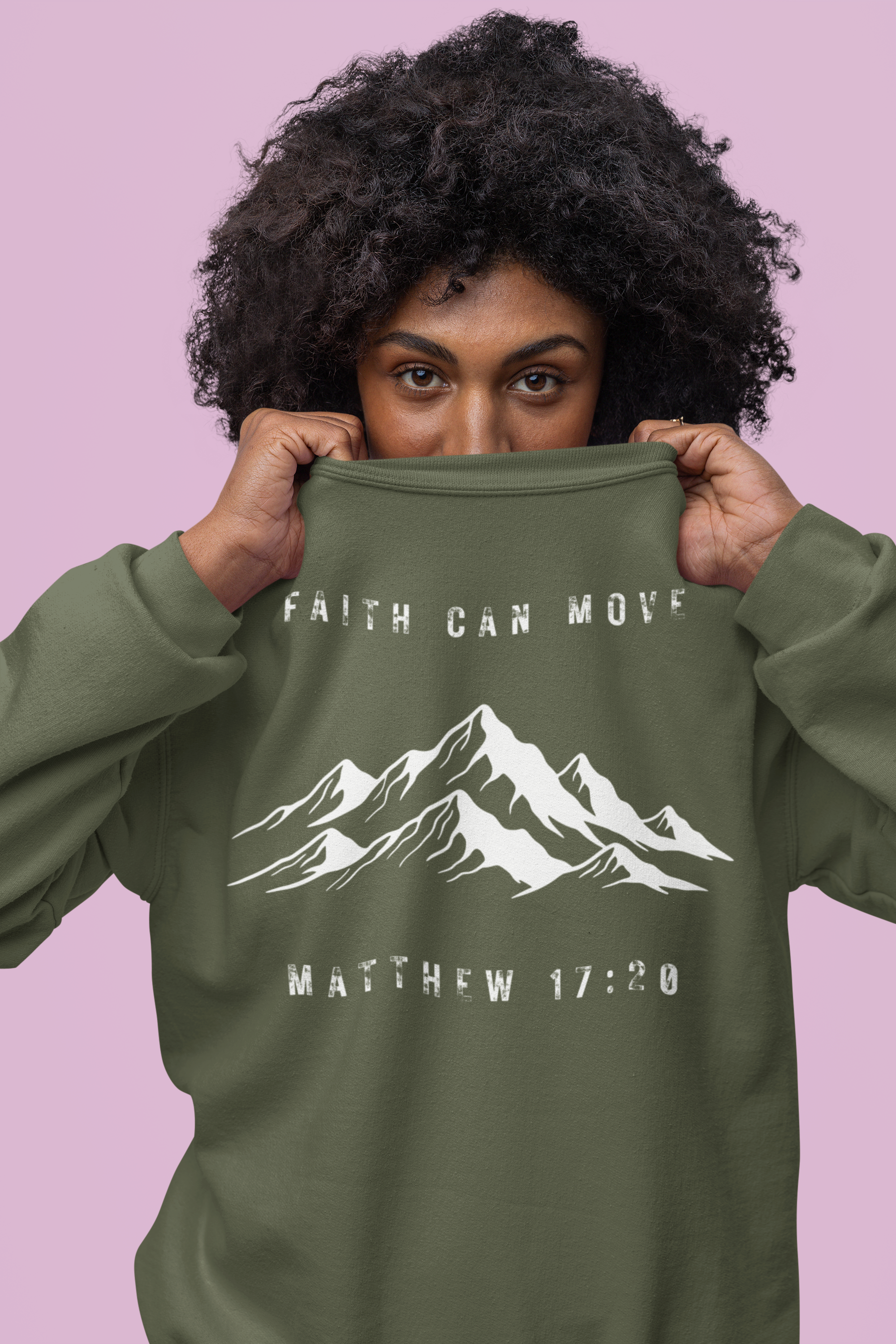 Faith Can Move Mountains Sweatshirt — Matthew 17:20 Christian Crewneck
