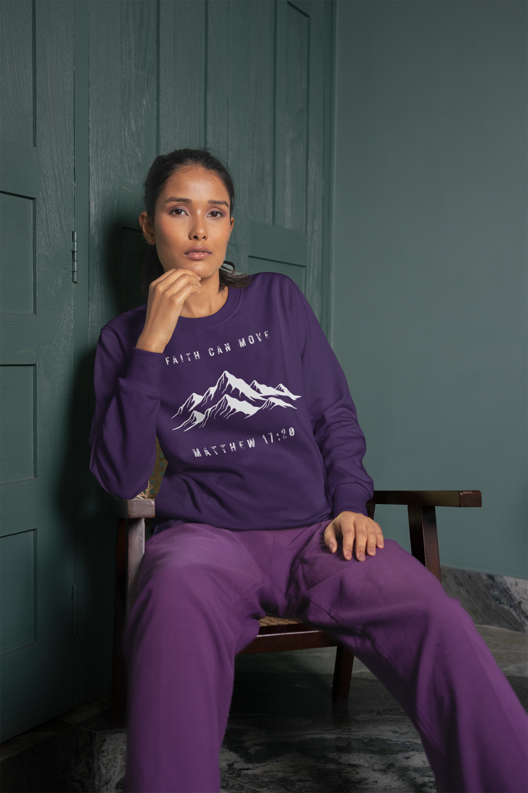 Faith Can Move Mountains Sweatshirt — Matthew 17:20 Christian Crewneck
