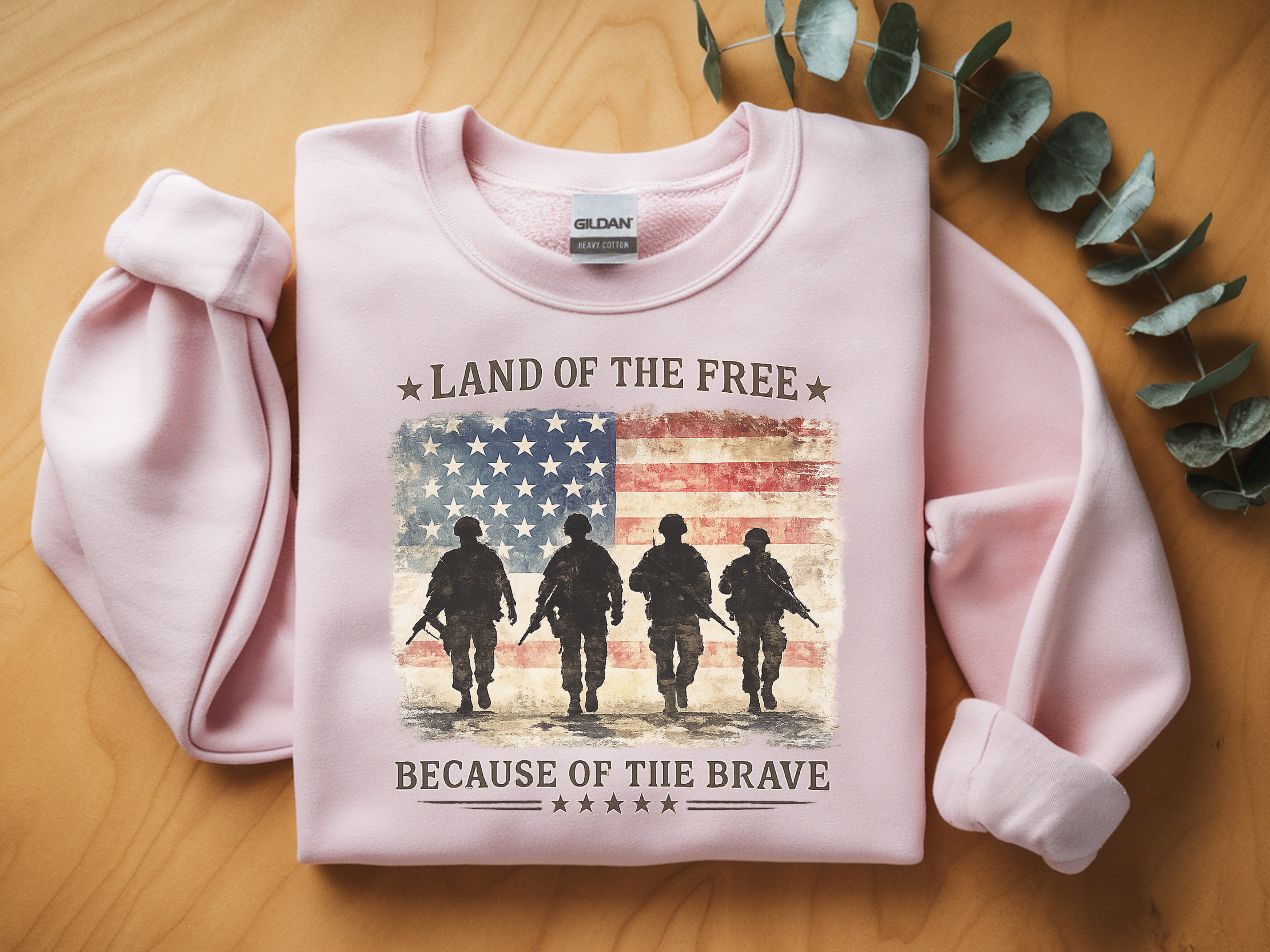 Crewneck Sweatshirt - "Land of the Free Because of the Brave" Patriotic Military Flag Design