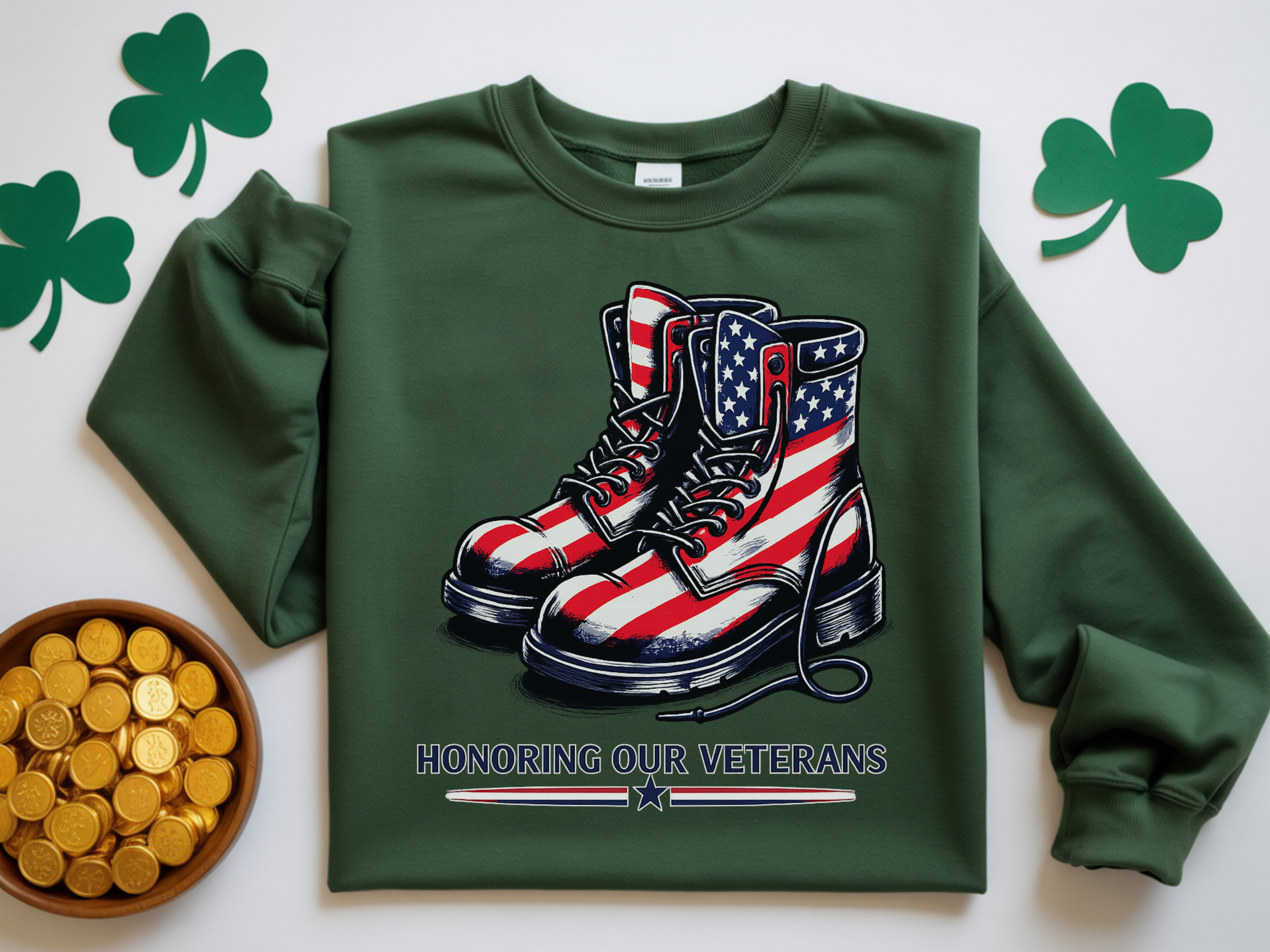 Veterans Tribute Sweatshirt — American Flag Combat Boots "Honoring Our Veterans"