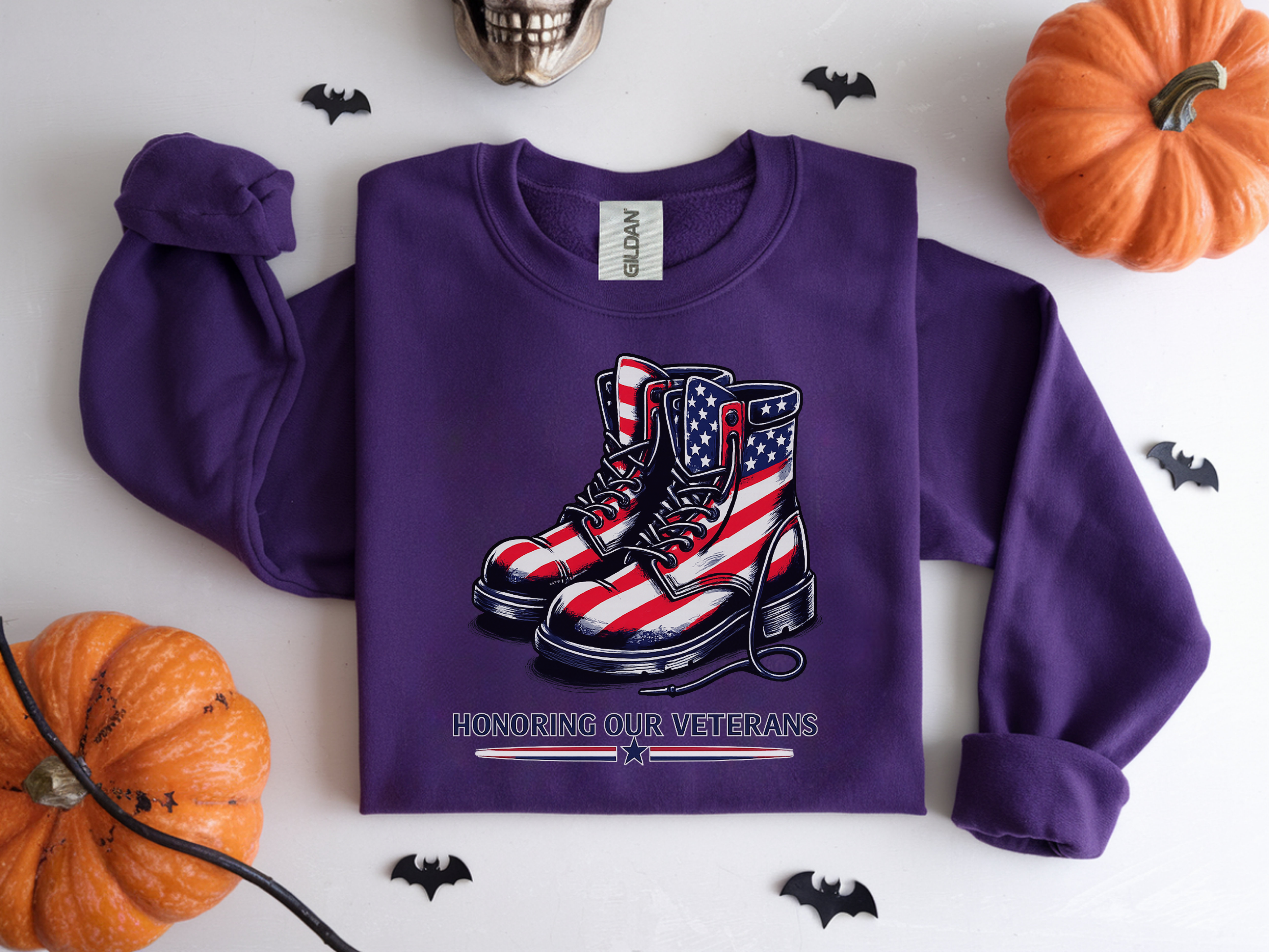 Veterans Tribute Sweatshirt — American Flag Combat Boots "Honoring Our Veterans"
