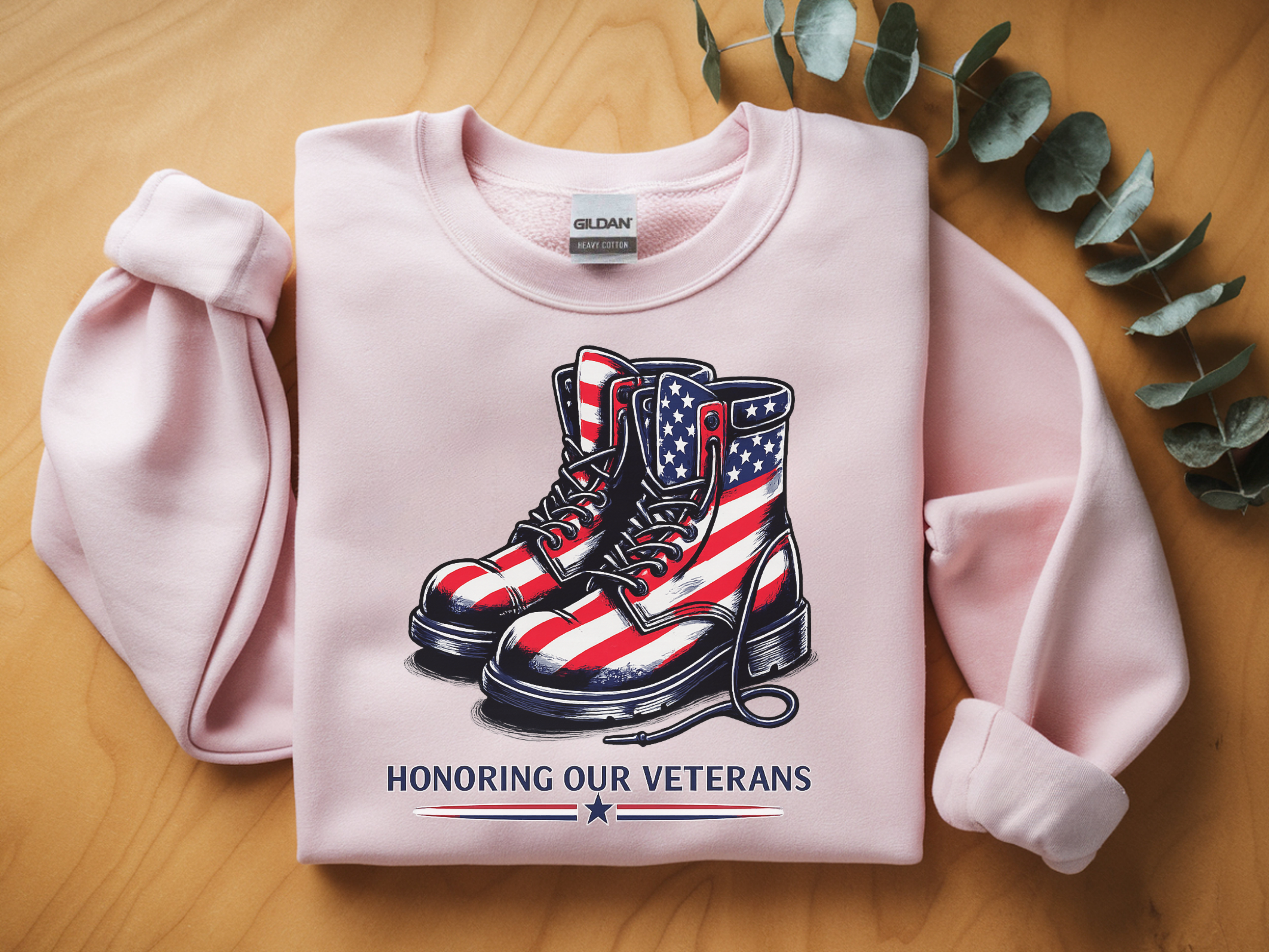 Veterans Tribute Sweatshirt — American Flag Combat Boots "Honoring Our Veterans"