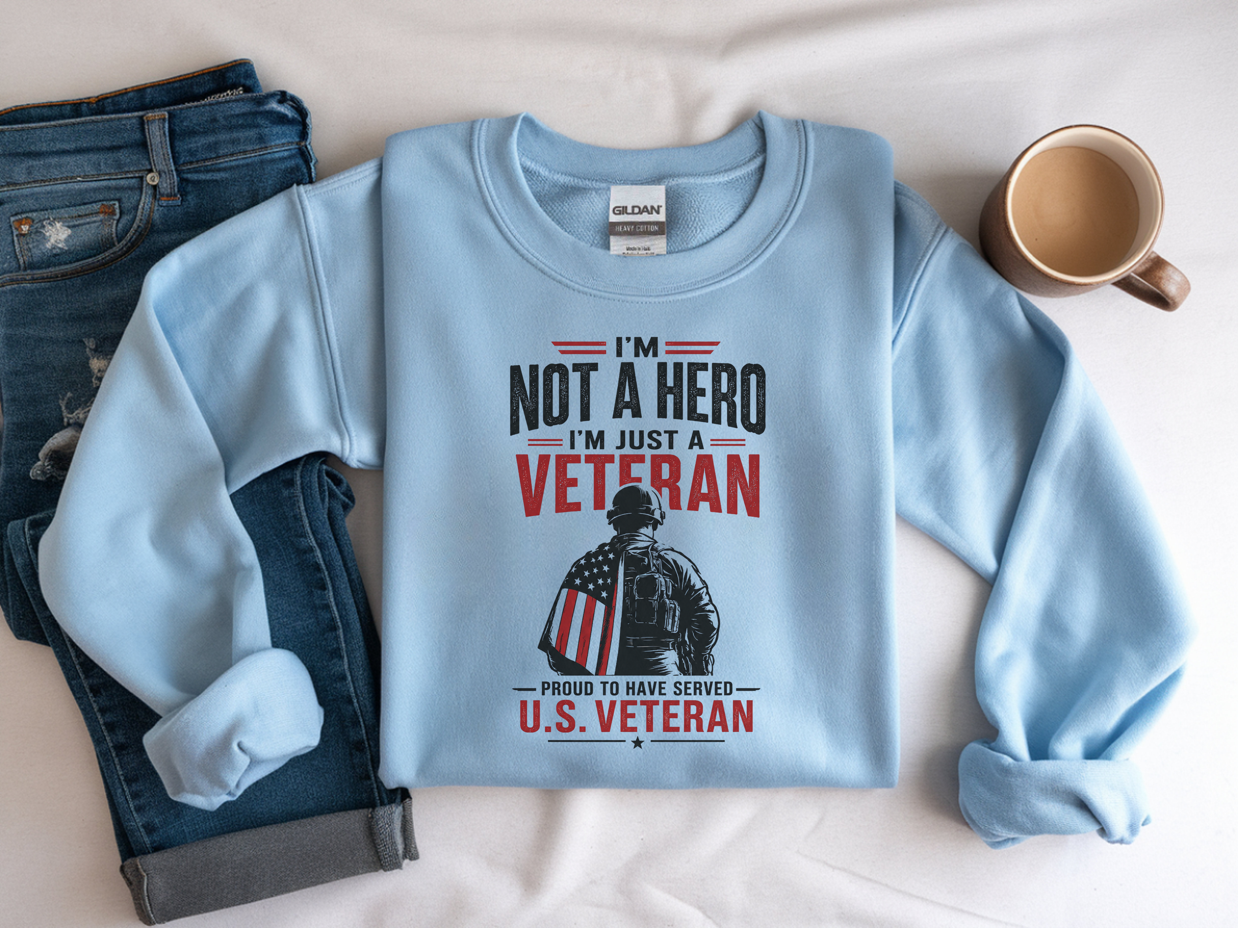 Veteran Crewneck Sweatshirt - "I'm Not a Hero, I'm Just a Veteran" U.S. Veteran Tribute