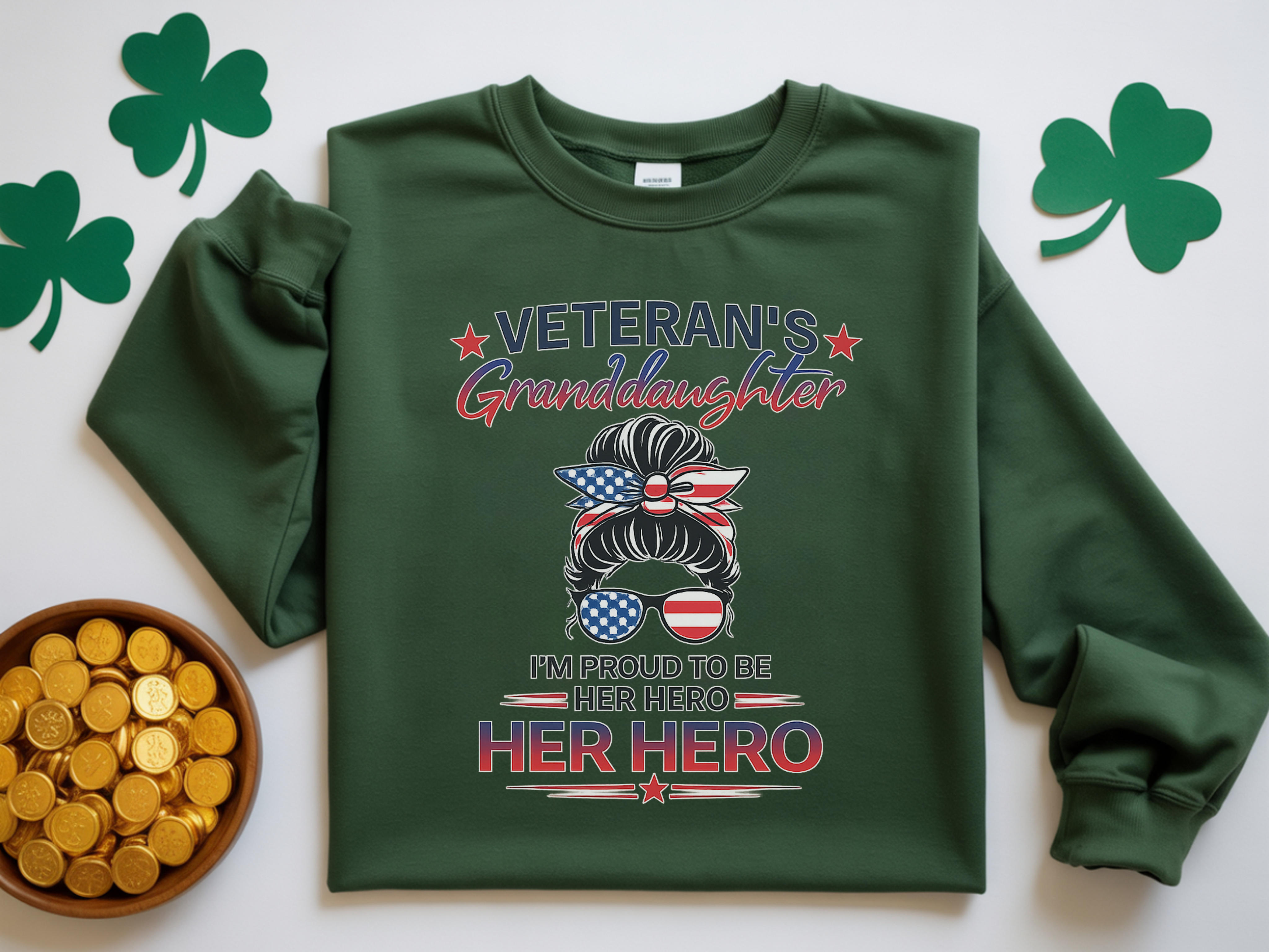 Veteran's Granddaughter Crewneck Sweatshirt – 'Her Hero' Patriotic Pullover
