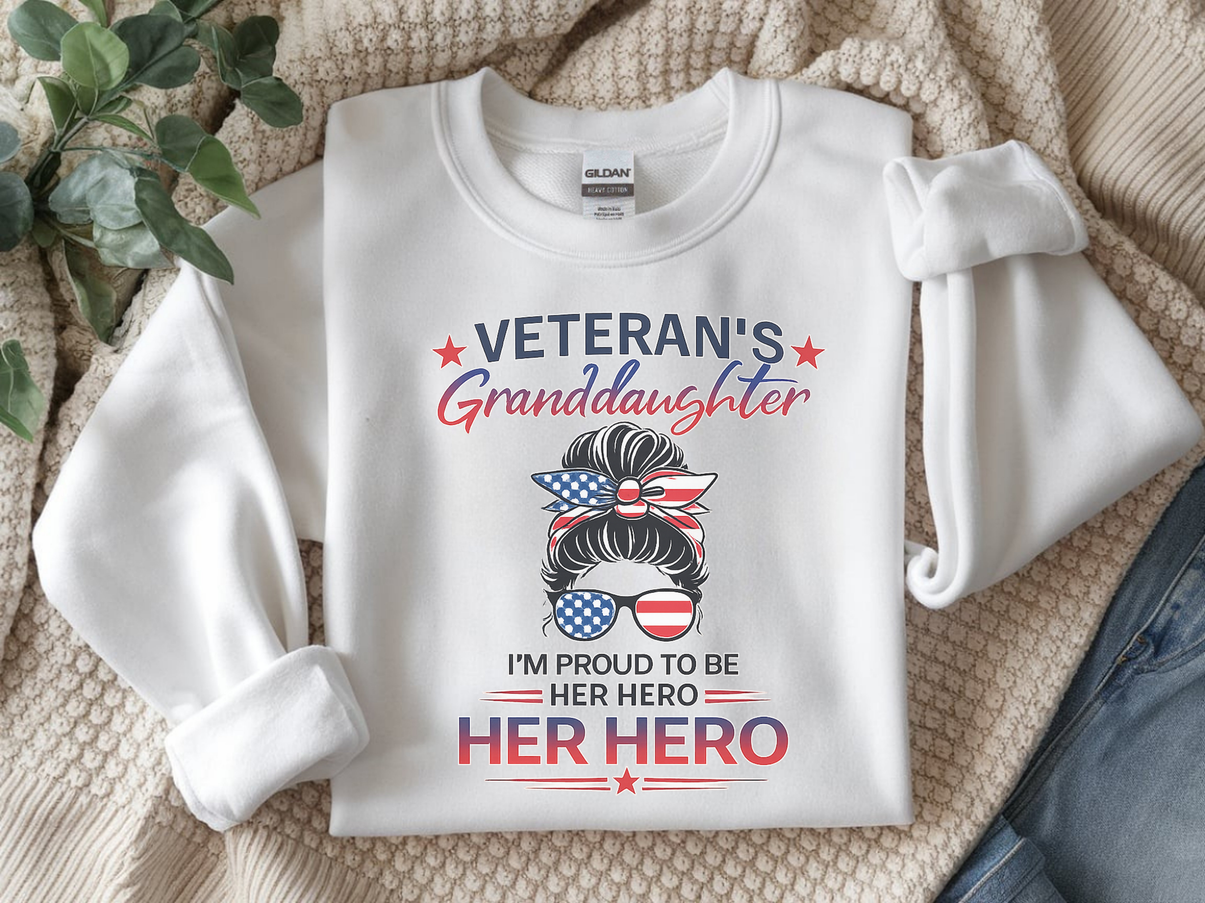 Veteran's Granddaughter Crewneck Sweatshirt – 'Her Hero' Patriotic Pullover