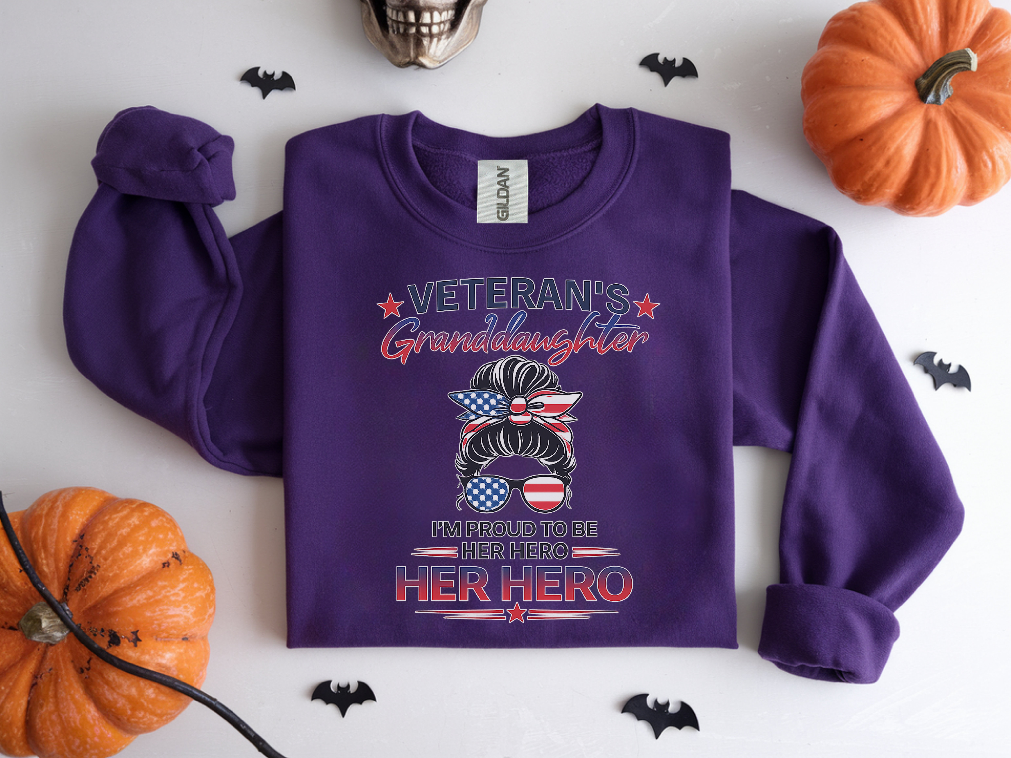 Veteran's Granddaughter Crewneck Sweatshirt – 'Her Hero' Patriotic Pullover