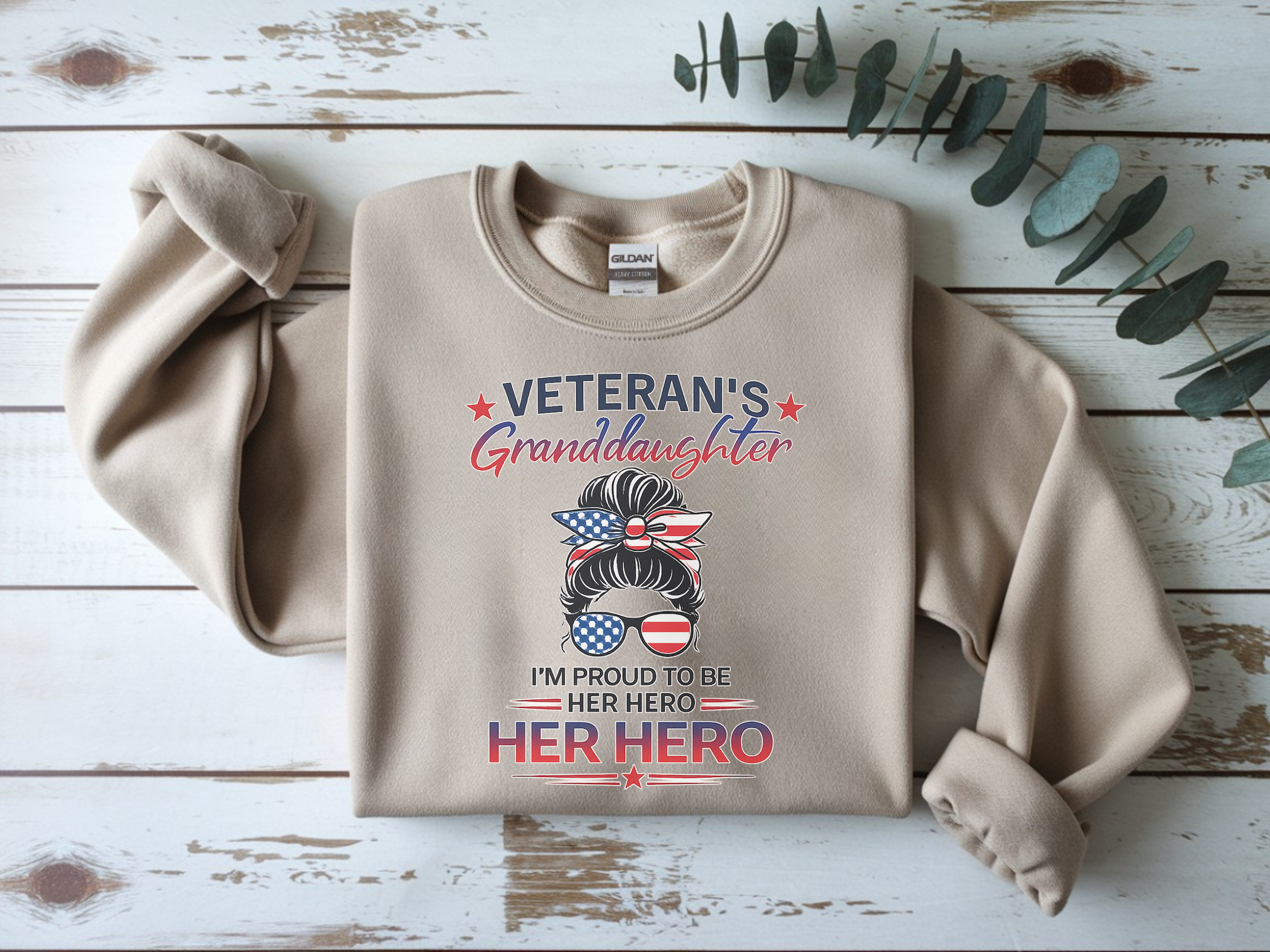 Veteran's Granddaughter Crewneck Sweatshirt – 'Her Hero' Patriotic Pullover