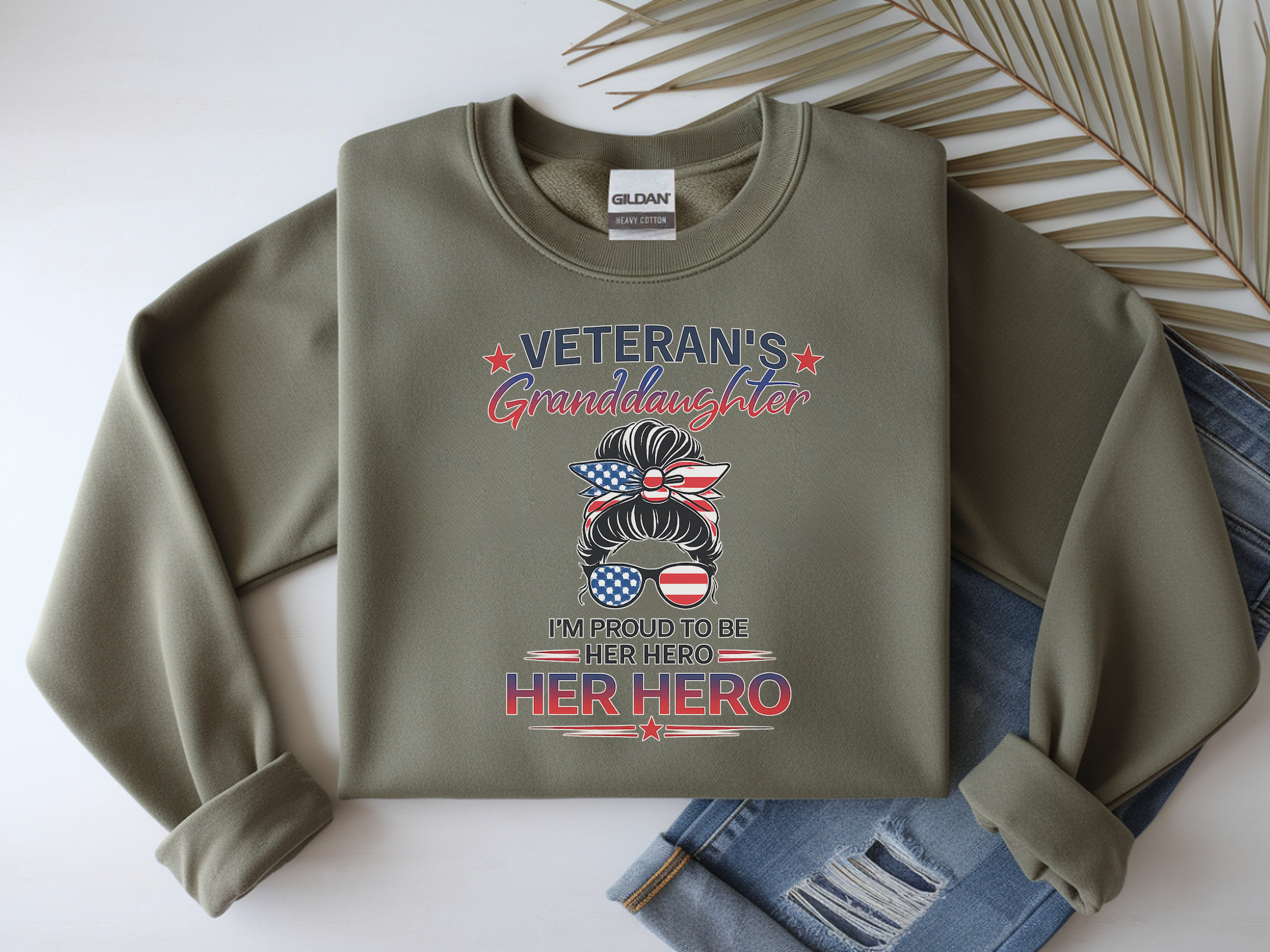 Veteran's Granddaughter Crewneck Sweatshirt – 'Her Hero' Patriotic Pullover
