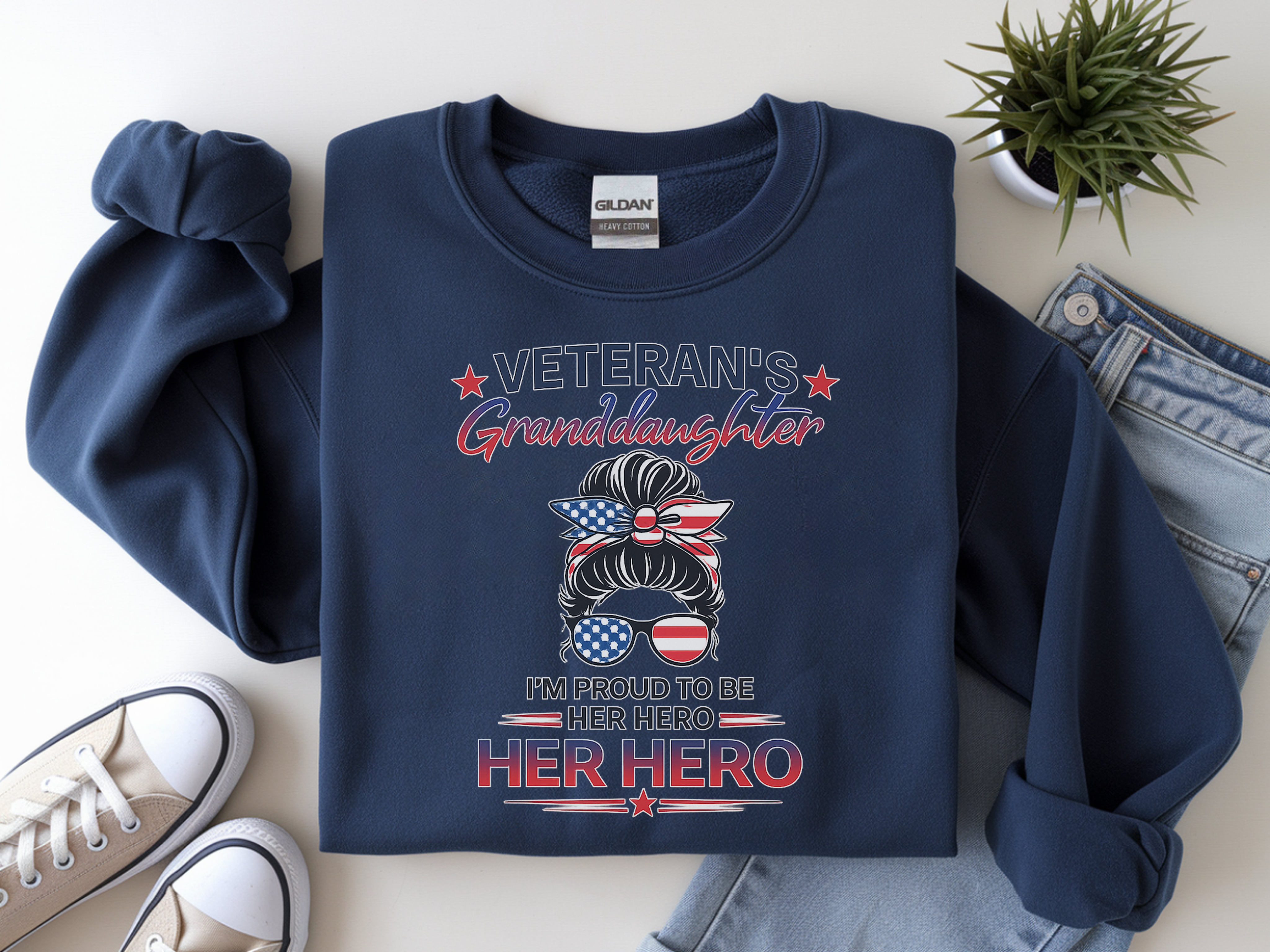 Veteran's Granddaughter Crewneck Sweatshirt – 'Her Hero' Patriotic Pullover