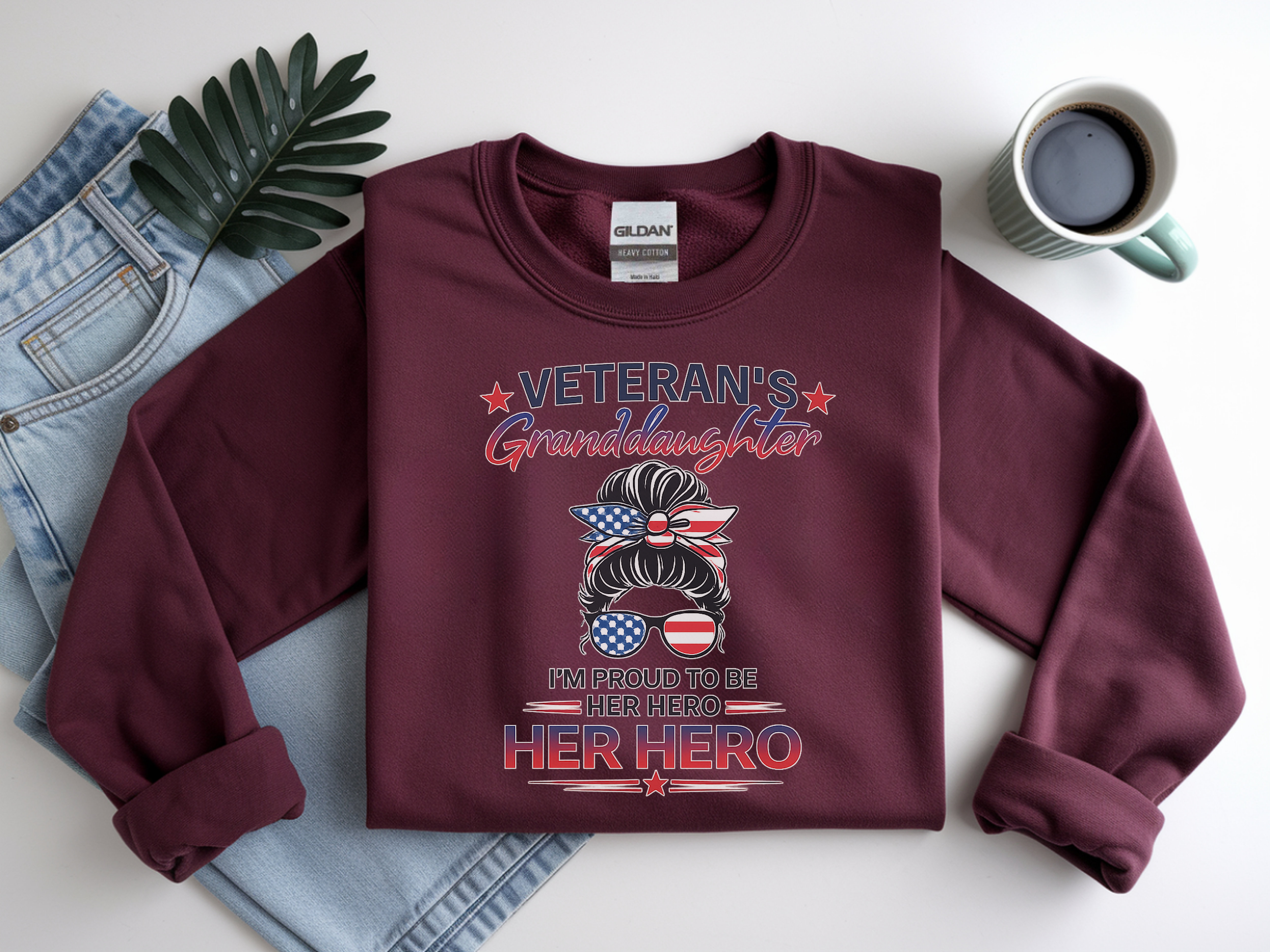 Veteran's Granddaughter Crewneck Sweatshirt – 'Her Hero' Patriotic Pullover