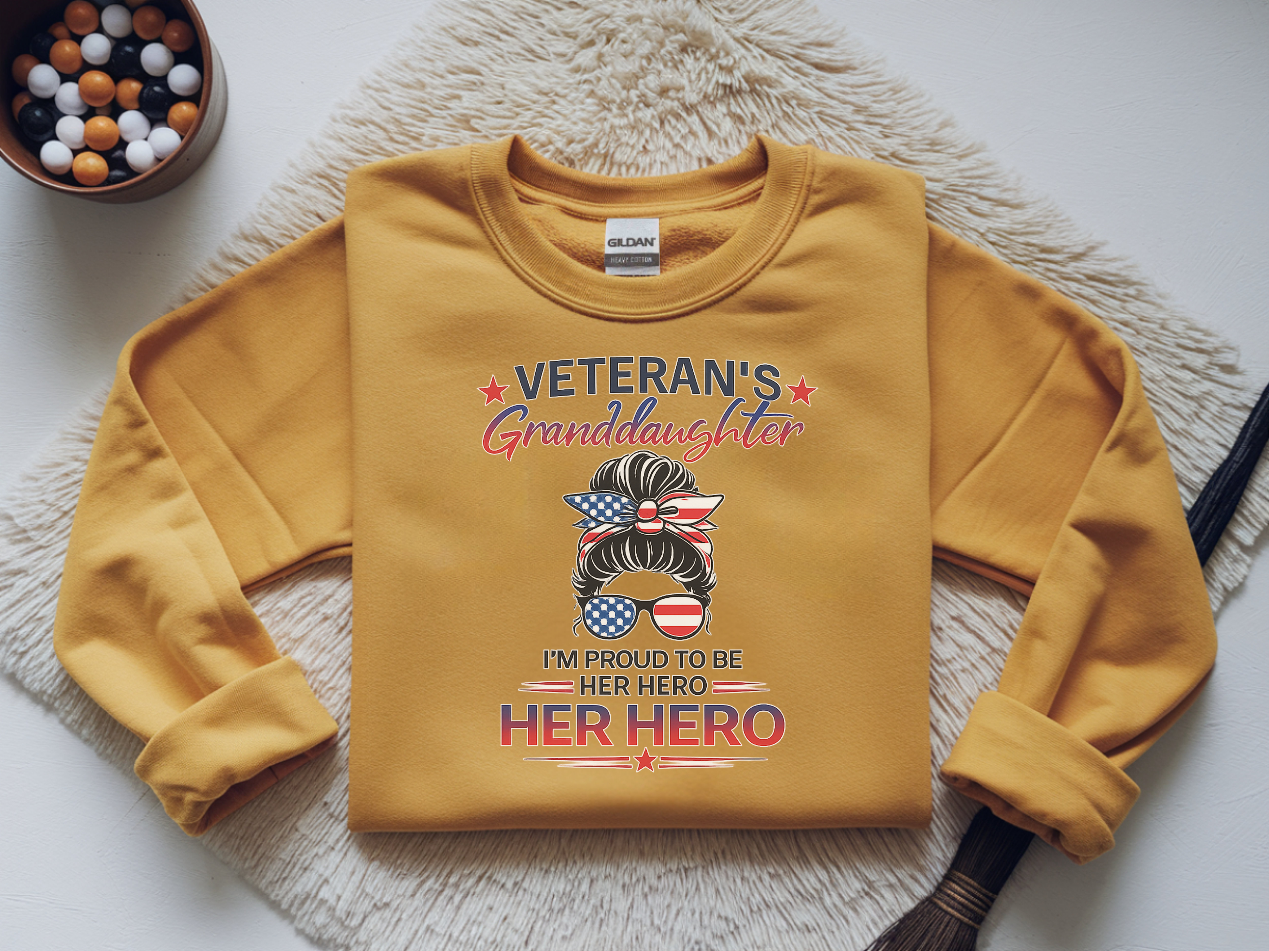 Veteran's Granddaughter Crewneck Sweatshirt – 'Her Hero' Patriotic Pullover