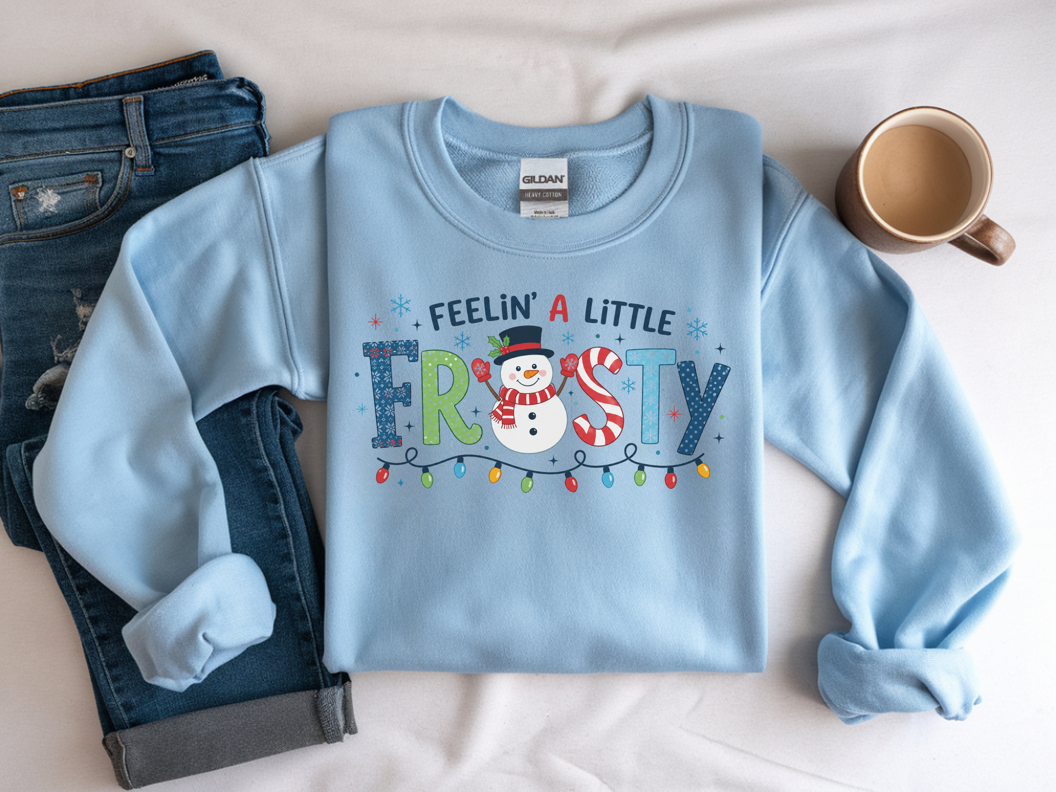 Crewneck Sweatshirt — "Feelin' A Little Frosty" Snowman Christmas Sweater
