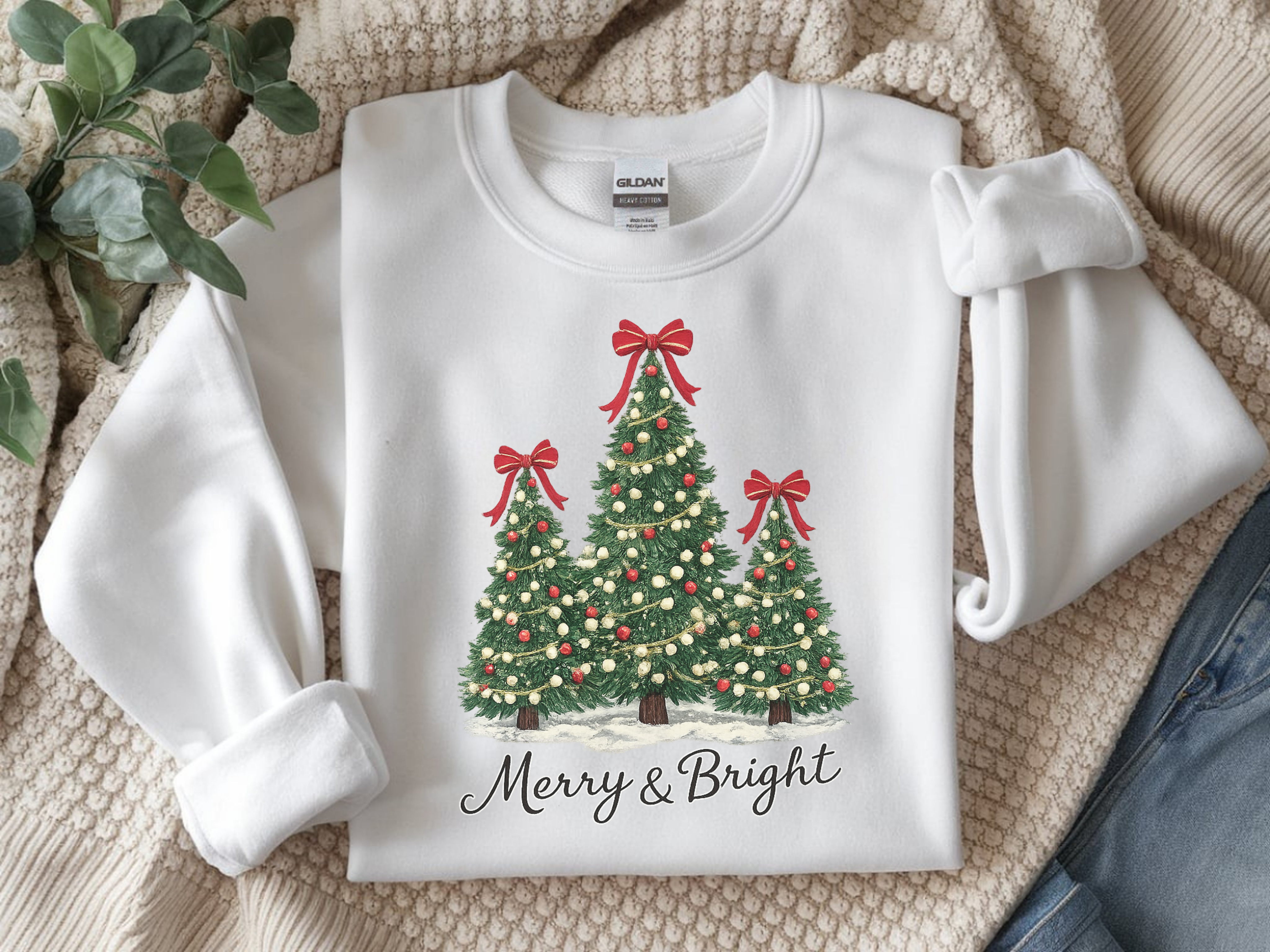 Sweatshirt — Merry & Bright Christmas Tree Holiday Crewneck