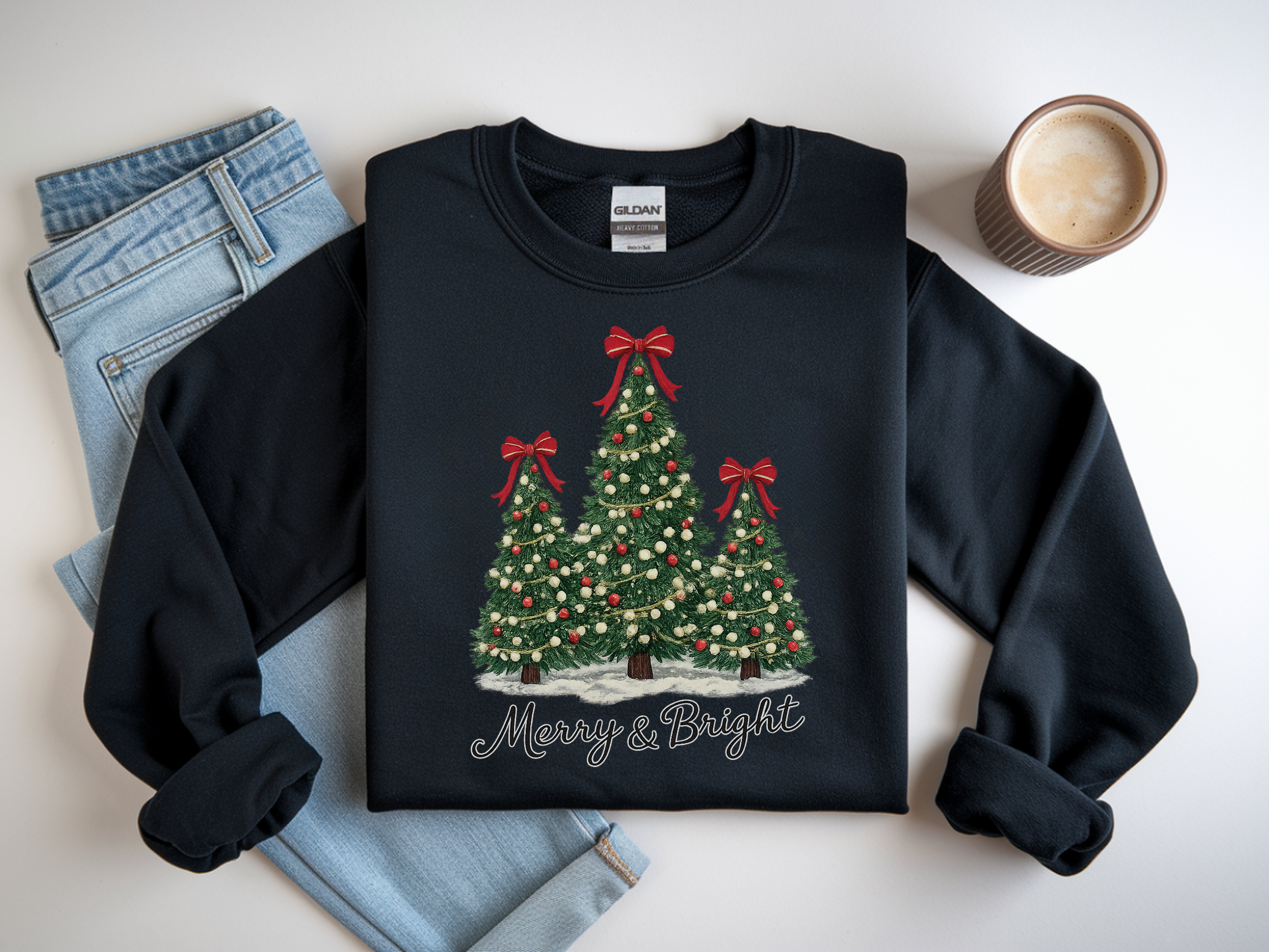 Sweatshirt — Merry & Bright Christmas Tree Holiday Crewneck