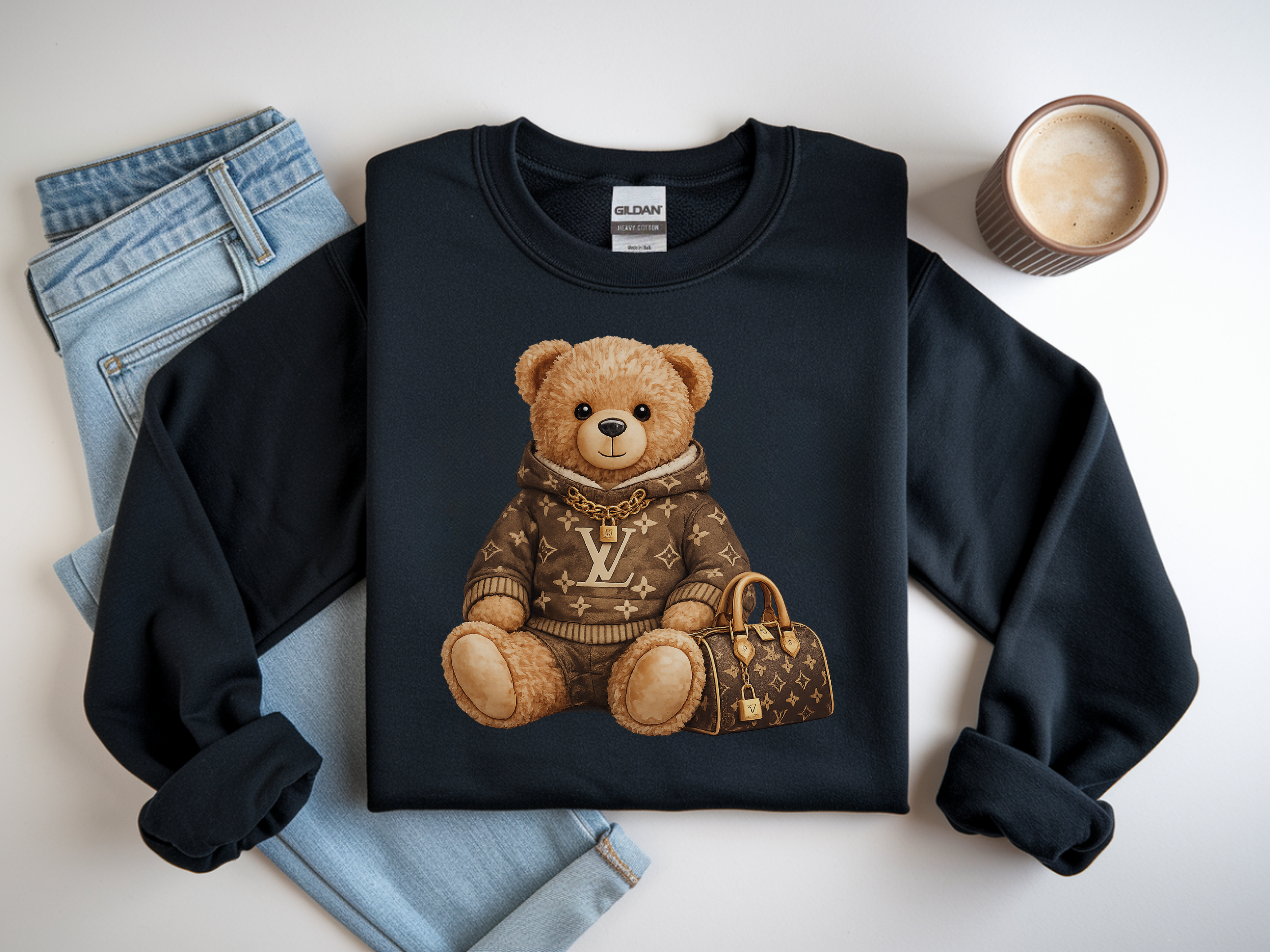 Bear Graphic Sweatshirt — Luxury Teddy Design with Monogram Sweater
