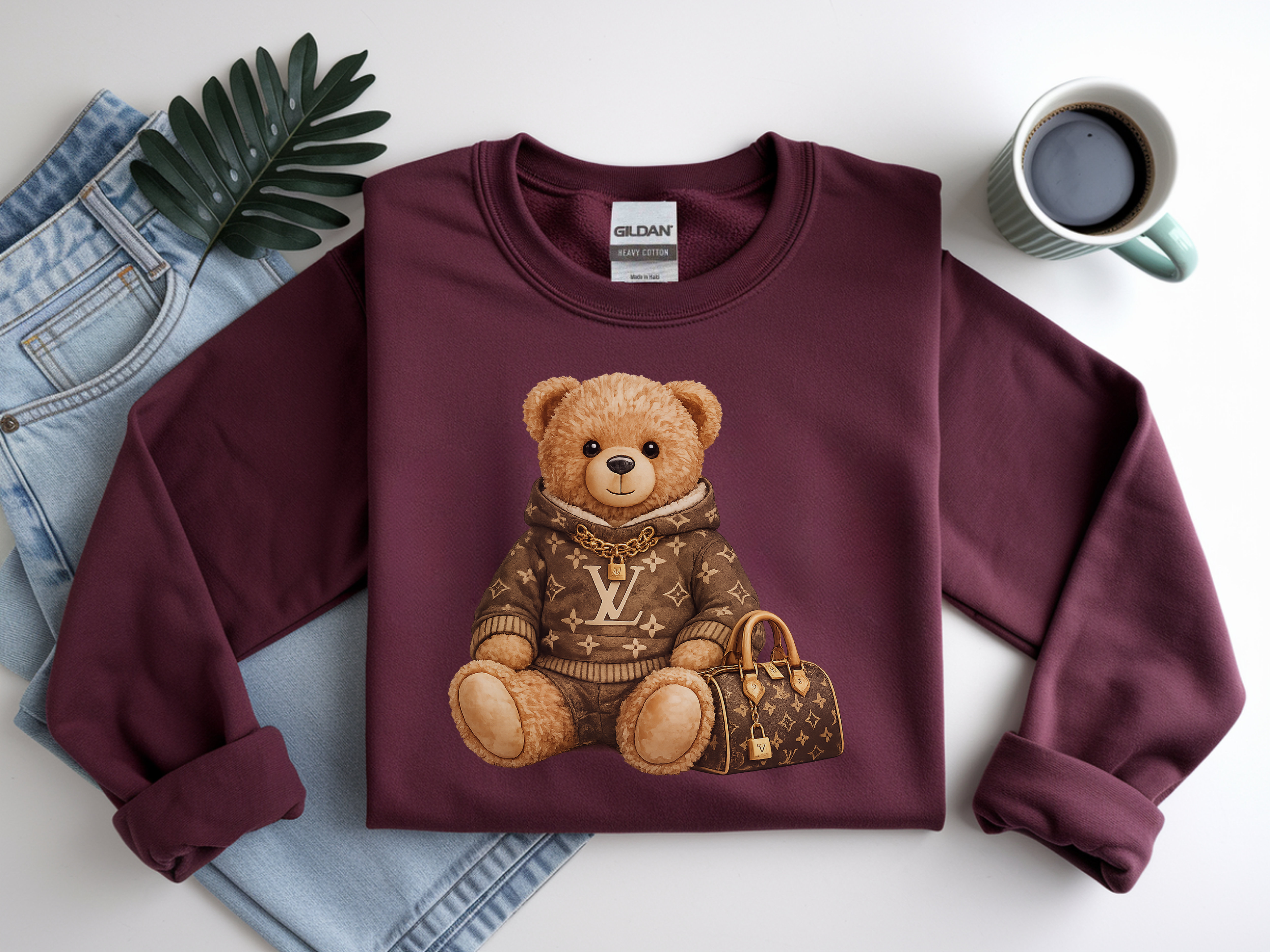 Bear Graphic Sweatshirt — Luxury Teddy Design with Monogram Sweater