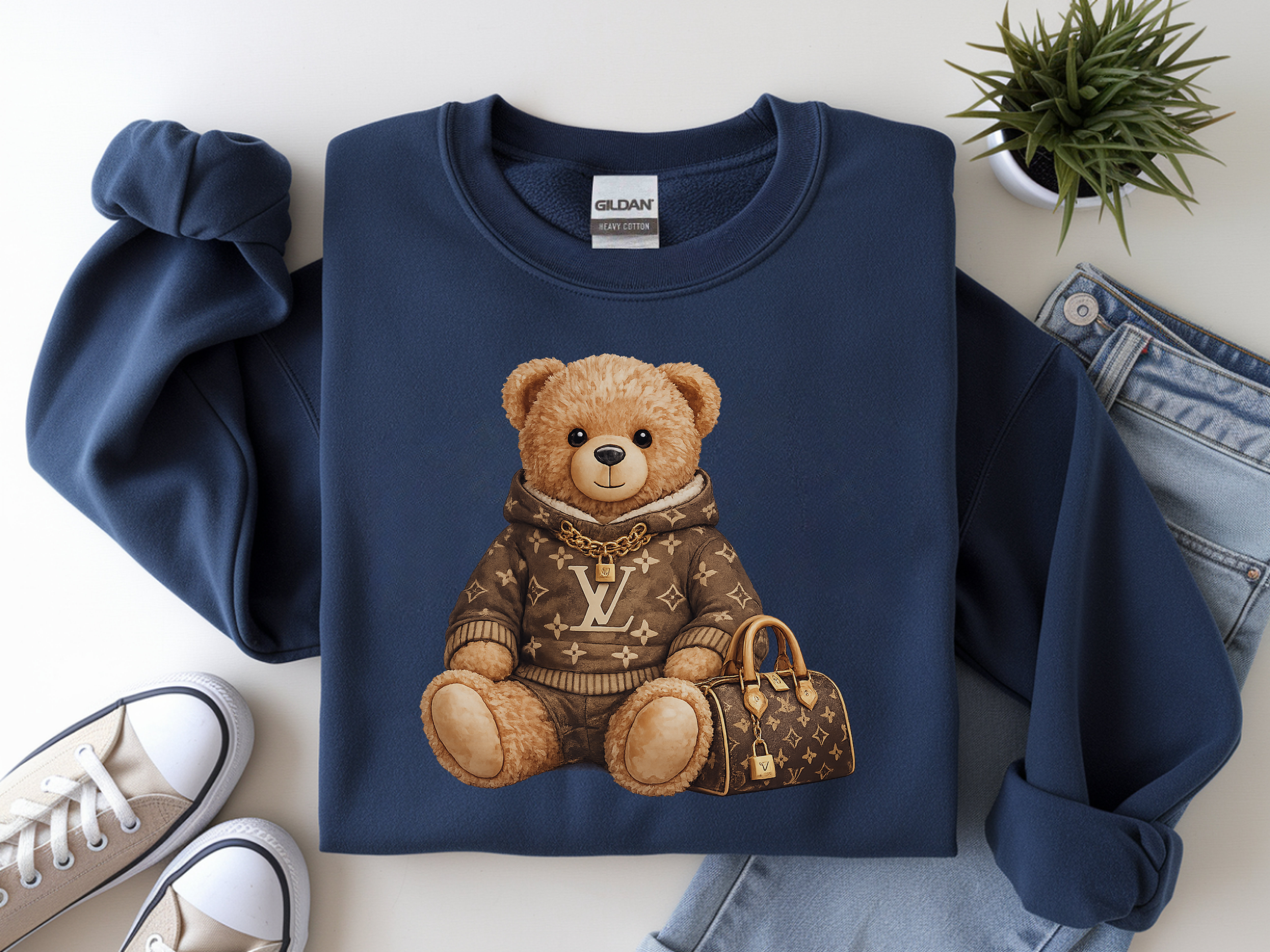 Bear Graphic Sweatshirt — Luxury Teddy Design with Monogram Sweater