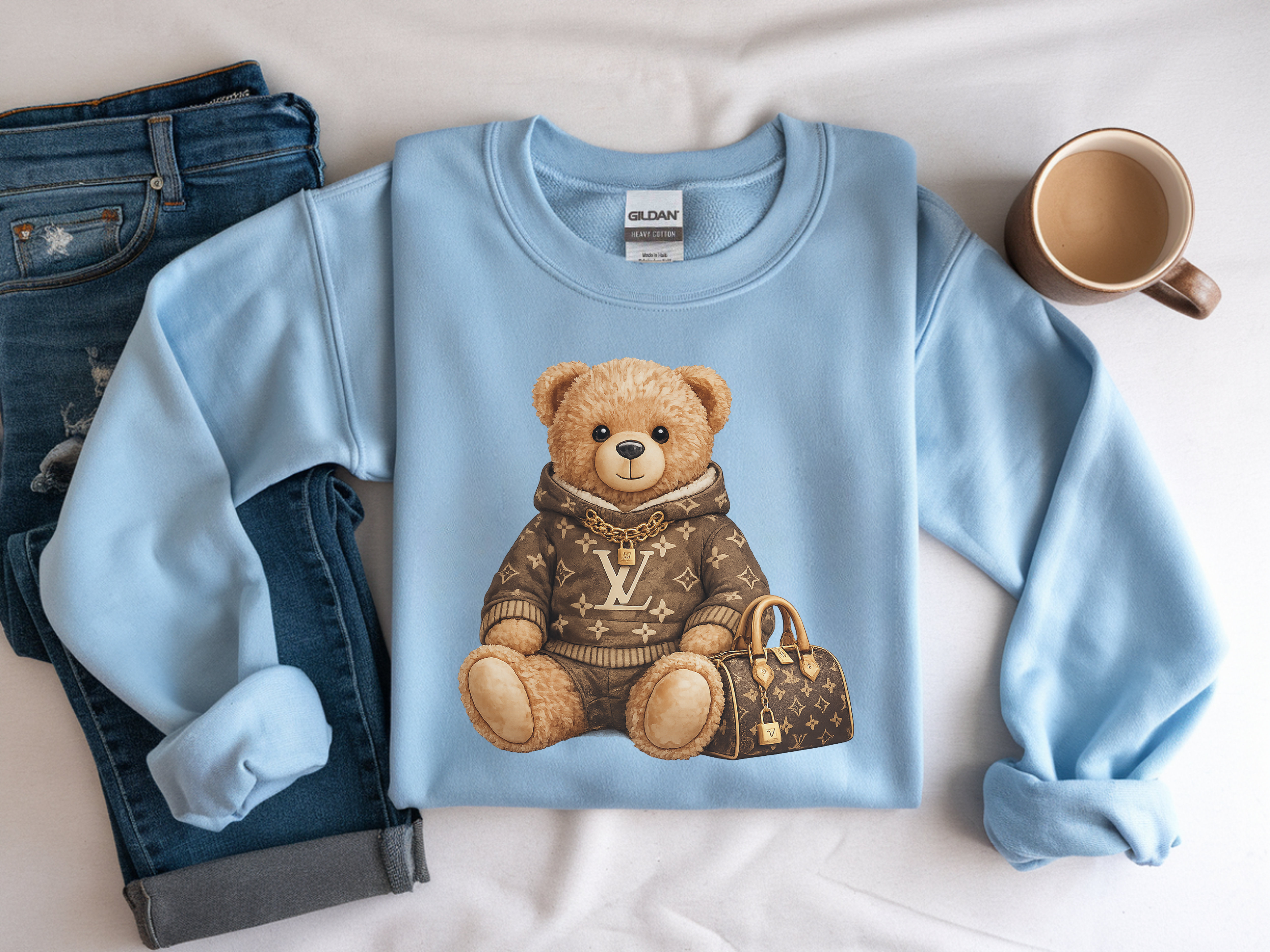 Bear Graphic Sweatshirt — Luxury Teddy Design with Monogram Sweater