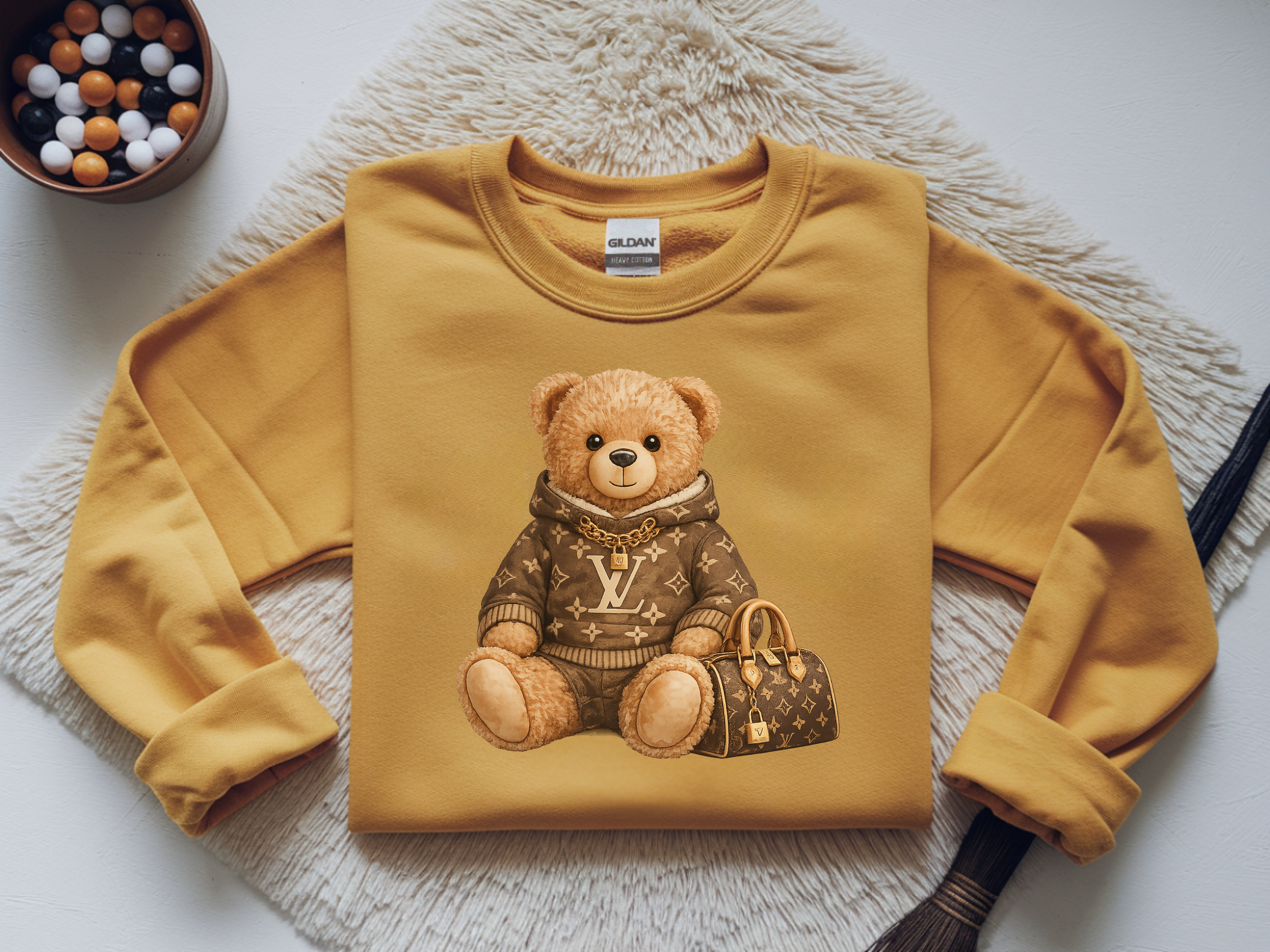 Bear Graphic Sweatshirt — Luxury Teddy Design with Monogram Sweater