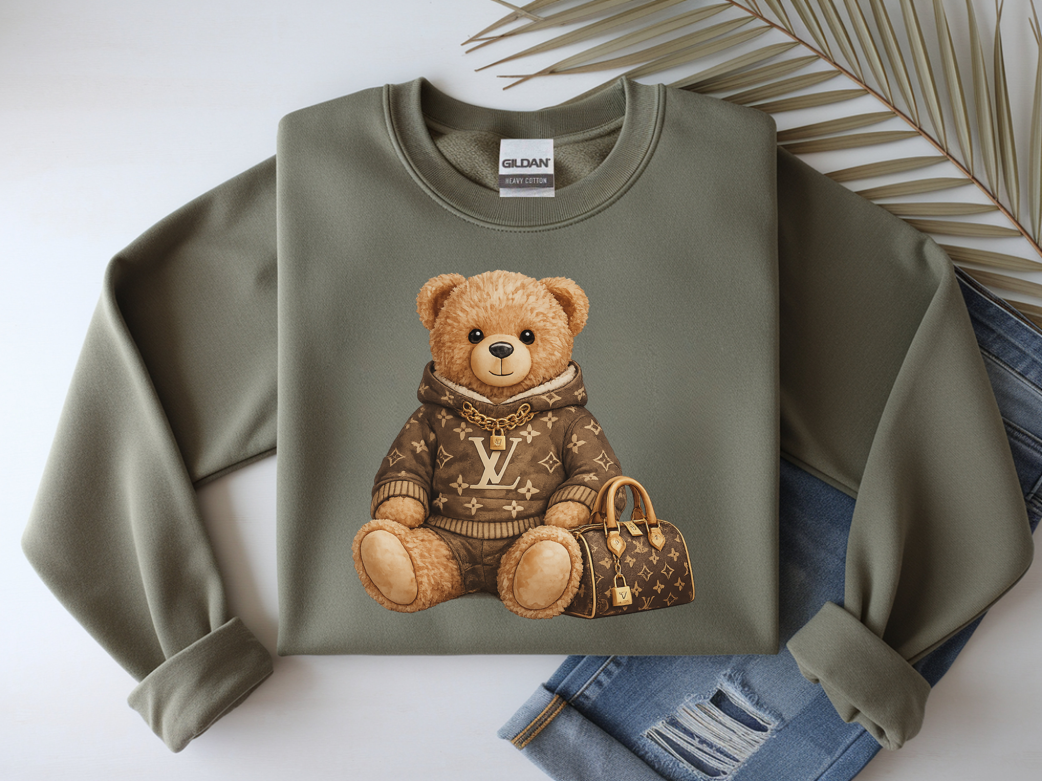 Bear Graphic Sweatshirt — Luxury Teddy Design with Monogram Sweater