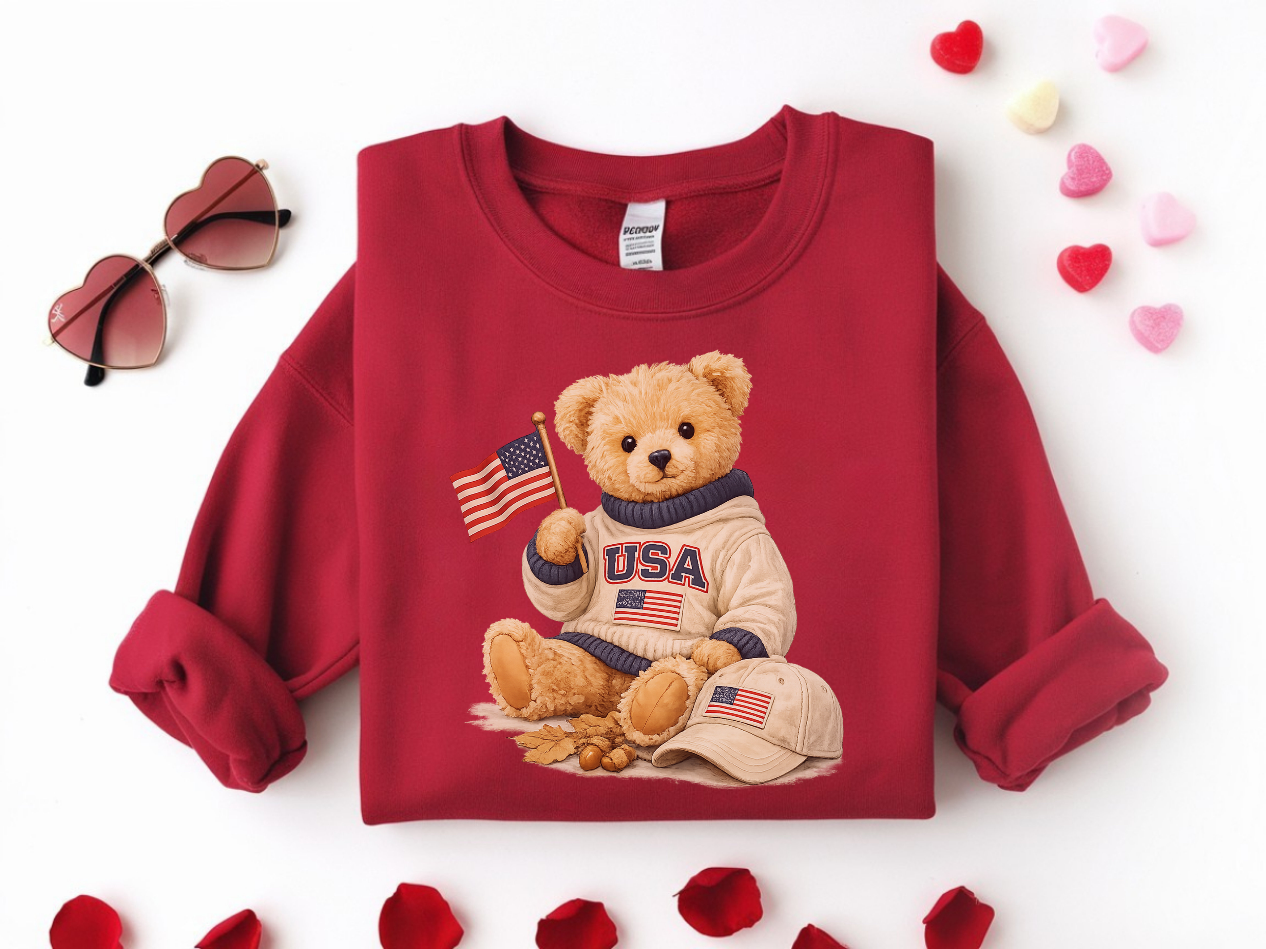 USA Teddy Bear Sweatshirt — Patriotic Bear Crewneck