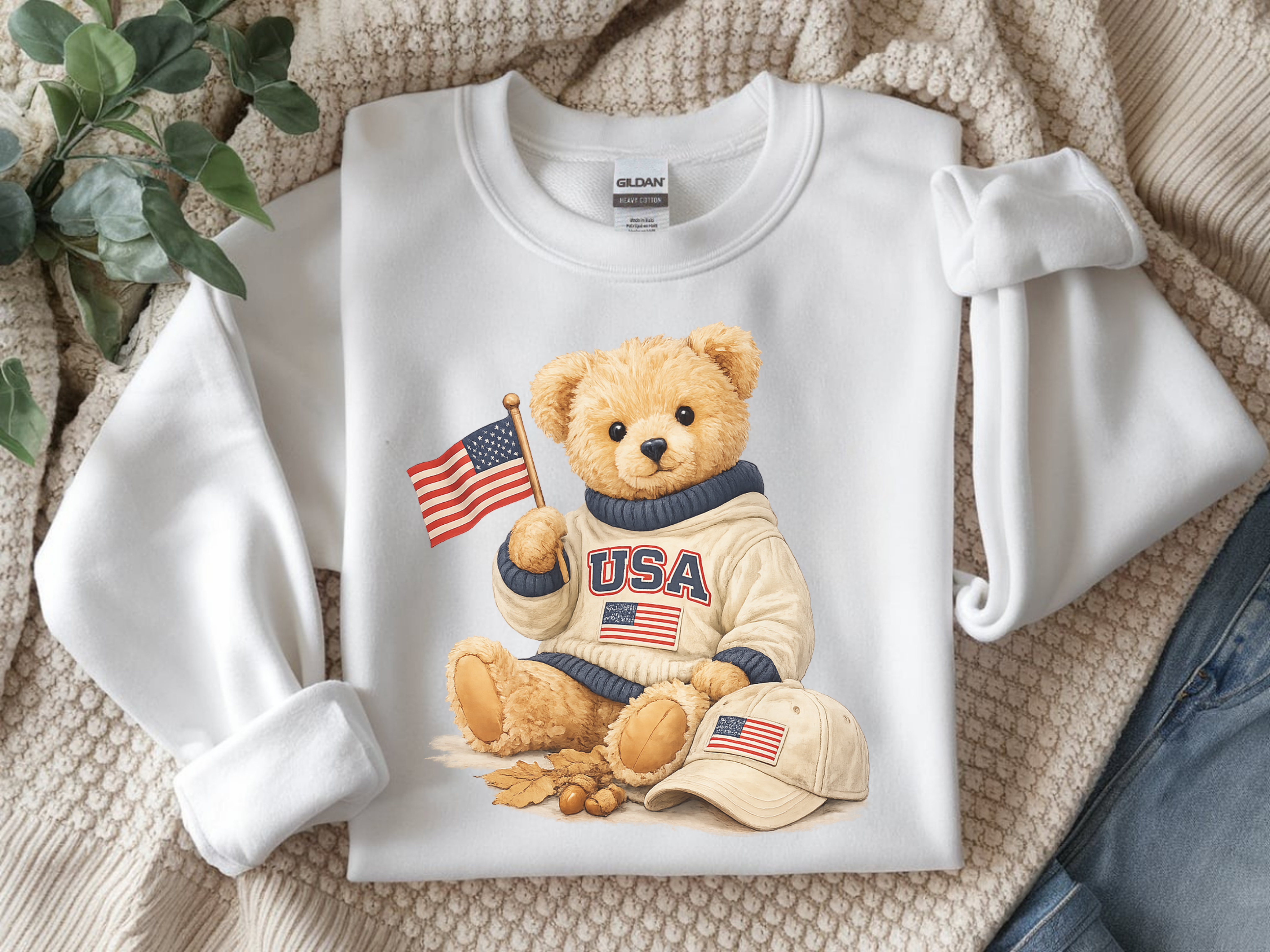 USA Teddy Bear Sweatshirt — Patriotic Bear Crewneck