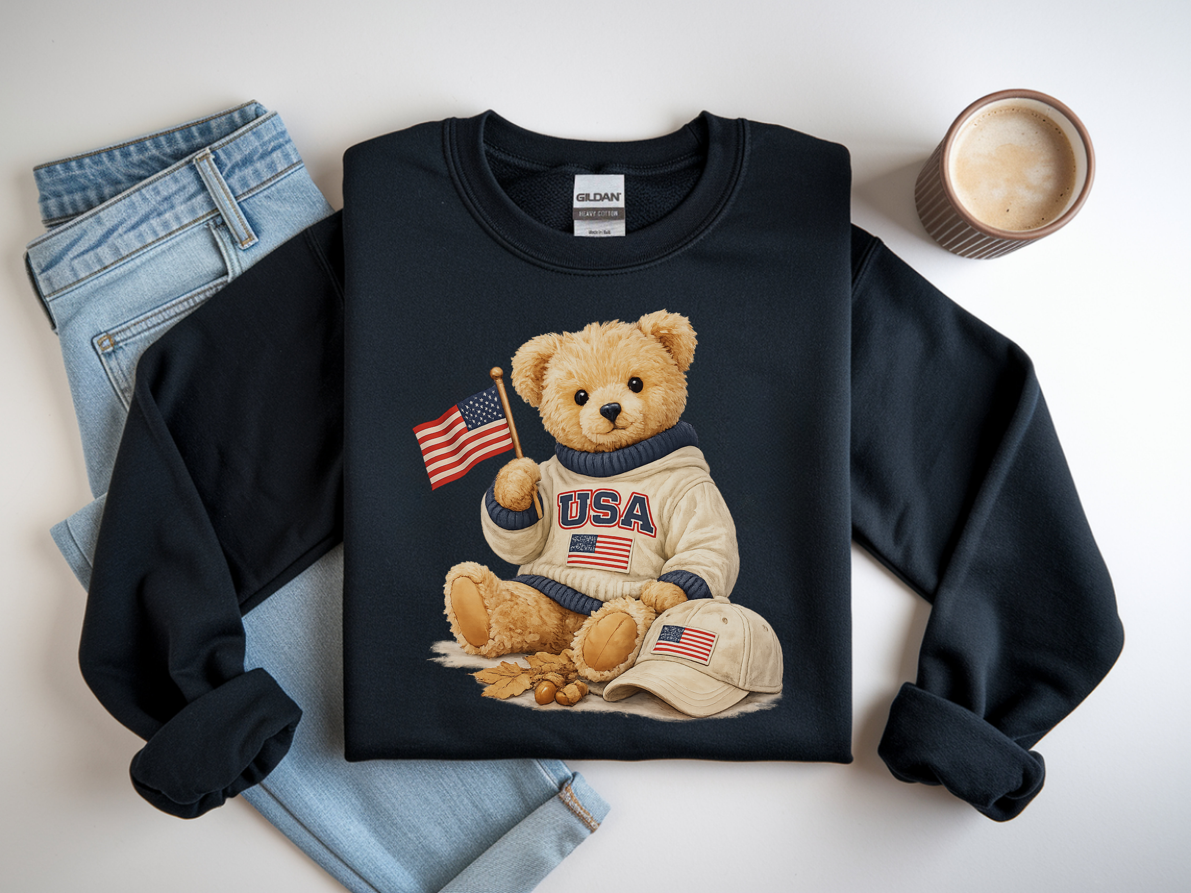 USA Teddy Bear Sweatshirt — Patriotic Bear Crewneck