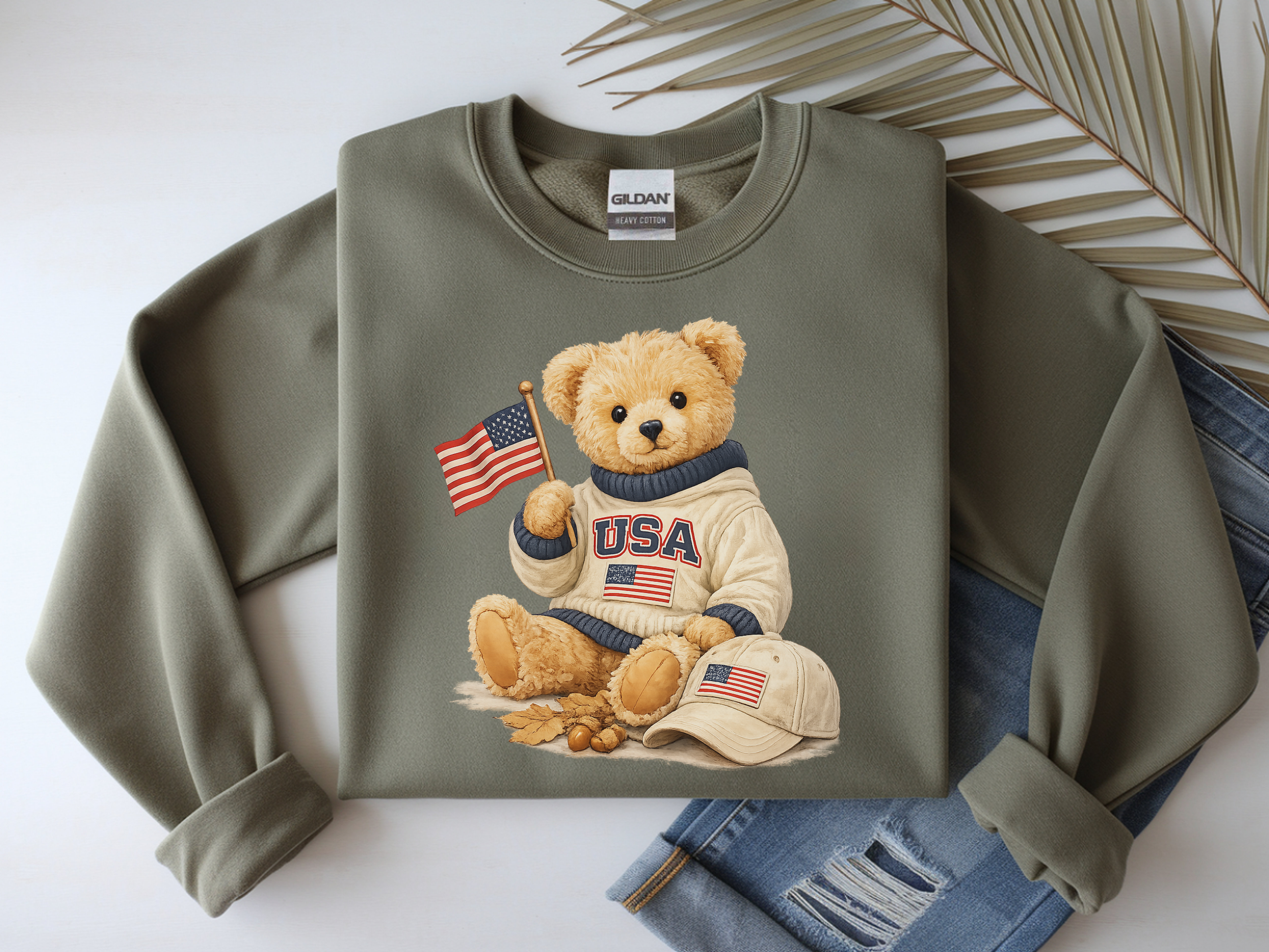 USA Teddy Bear Sweatshirt — Patriotic Bear Crewneck