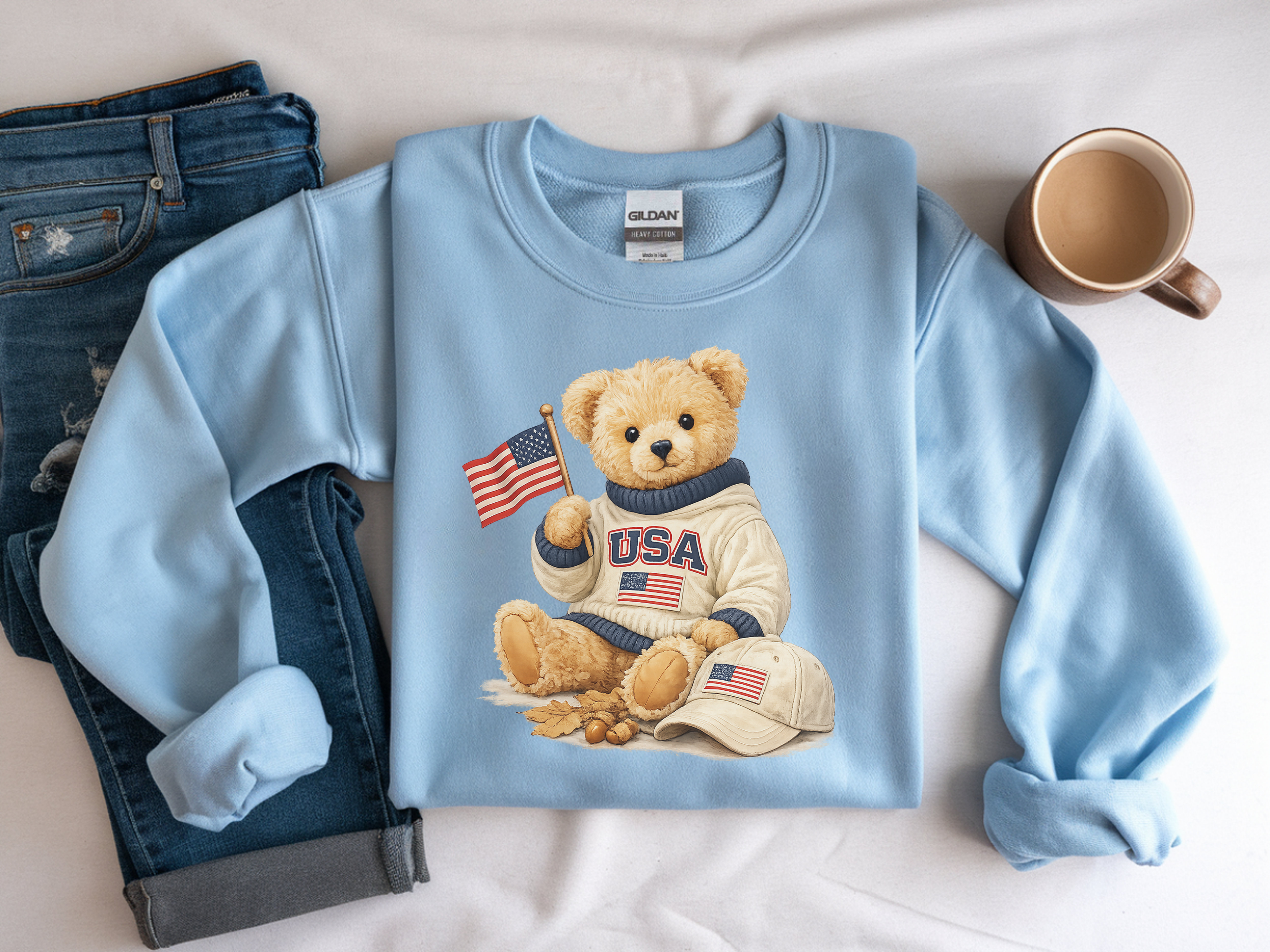 USA Teddy Bear Sweatshirt — Patriotic Bear Crewneck