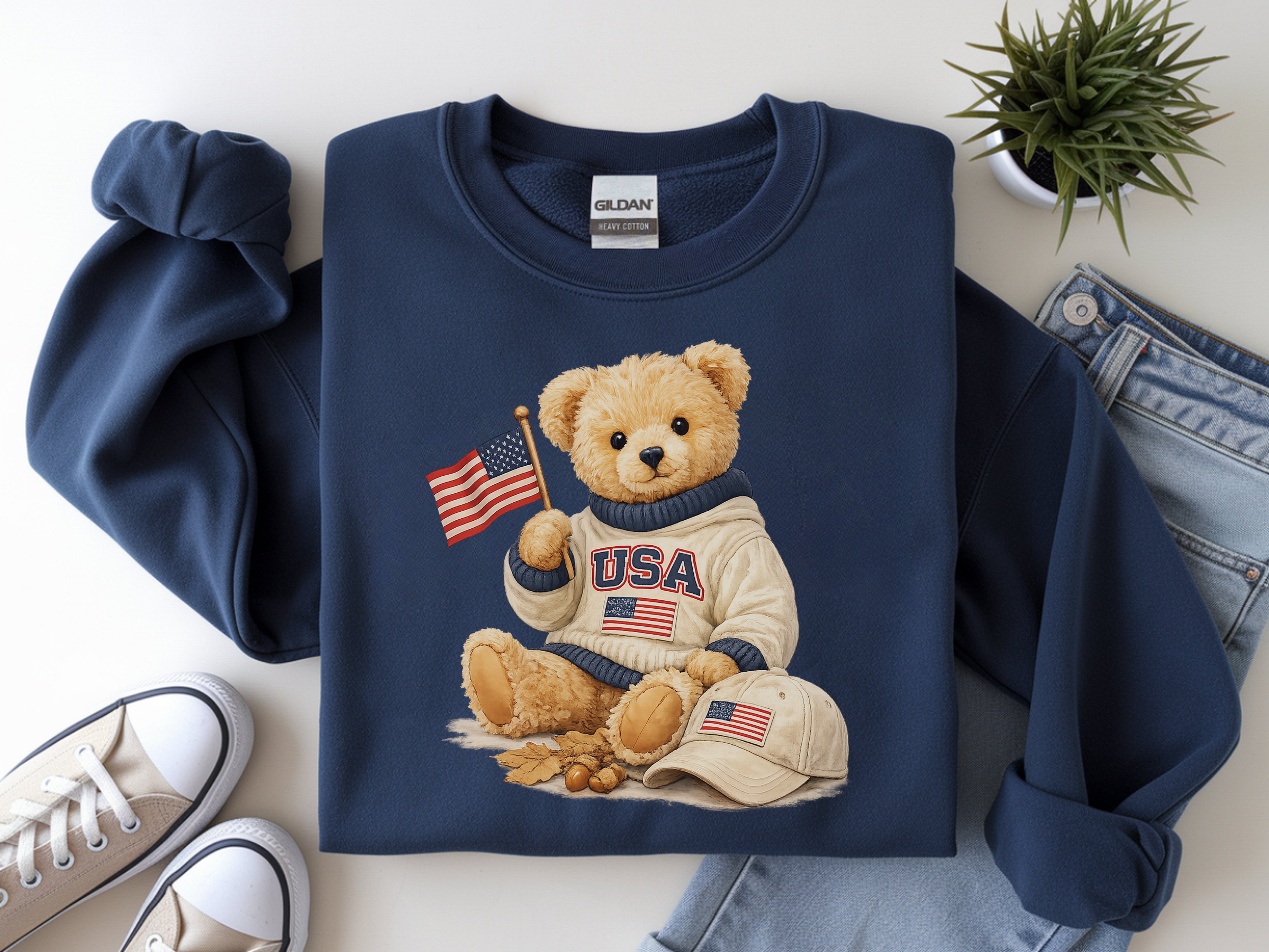 USA Teddy Bear Sweatshirt — Patriotic Bear Crewneck