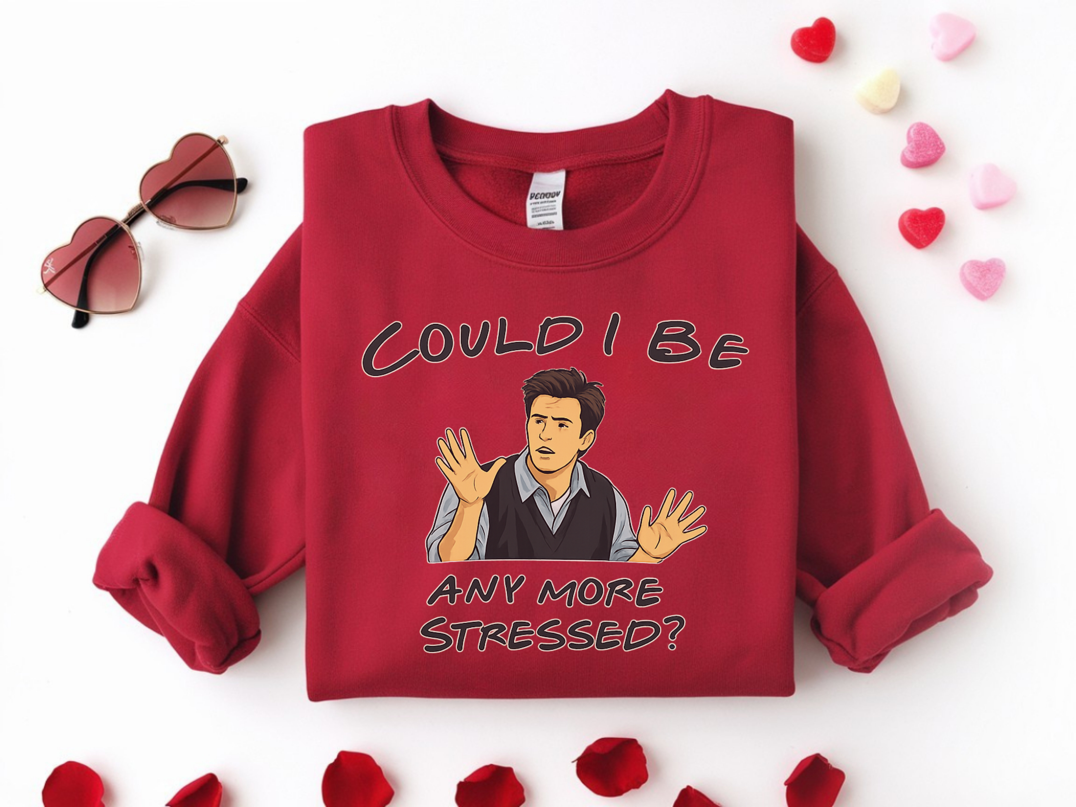 Could I Be Any More Stressed? Sweatshirt — Funny Sarcastic Crewneck for Friends & TV Fans