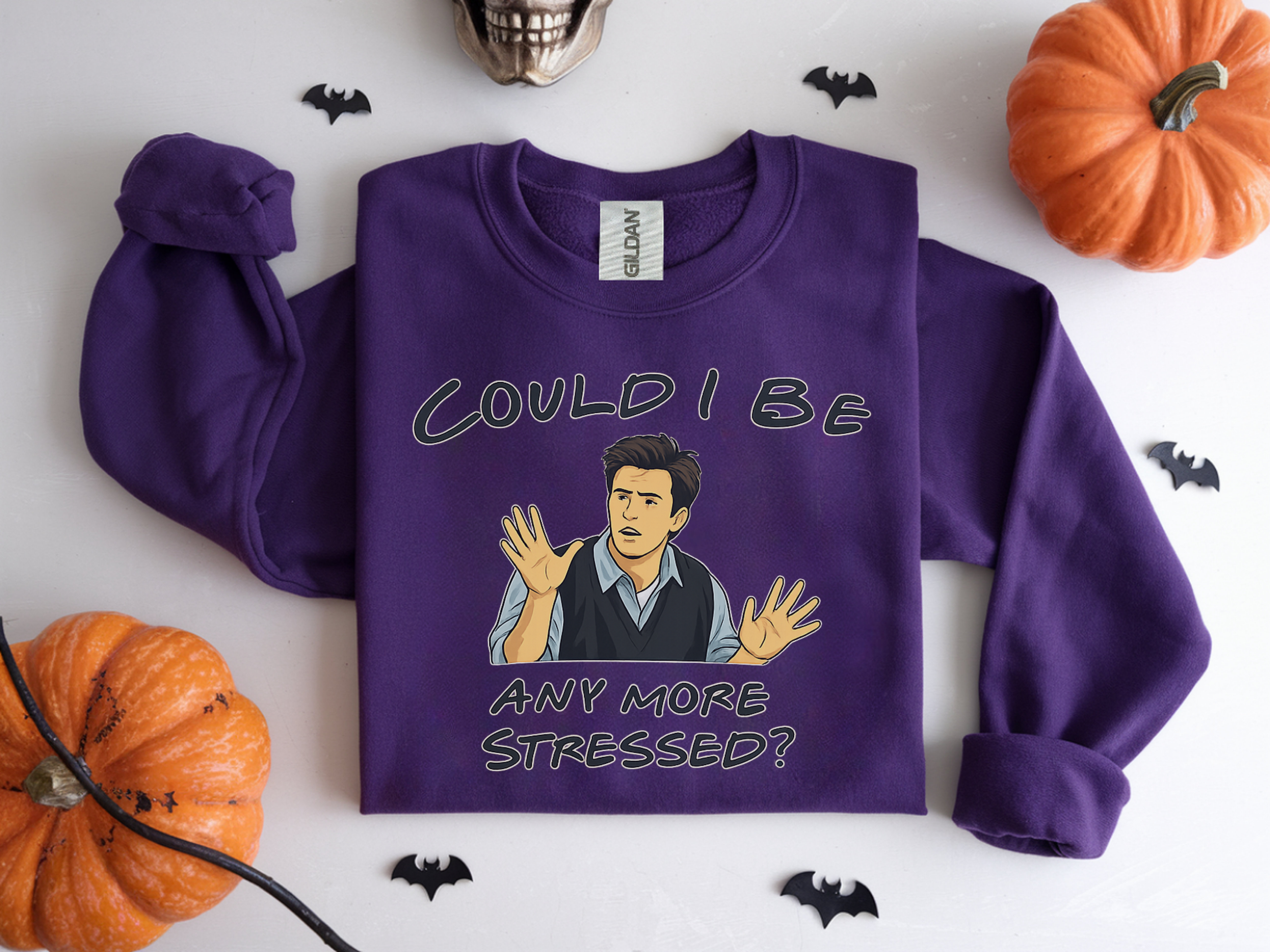 Could I Be Any More Stressed? Sweatshirt — Funny Sarcastic Crewneck for Friends & TV Fans