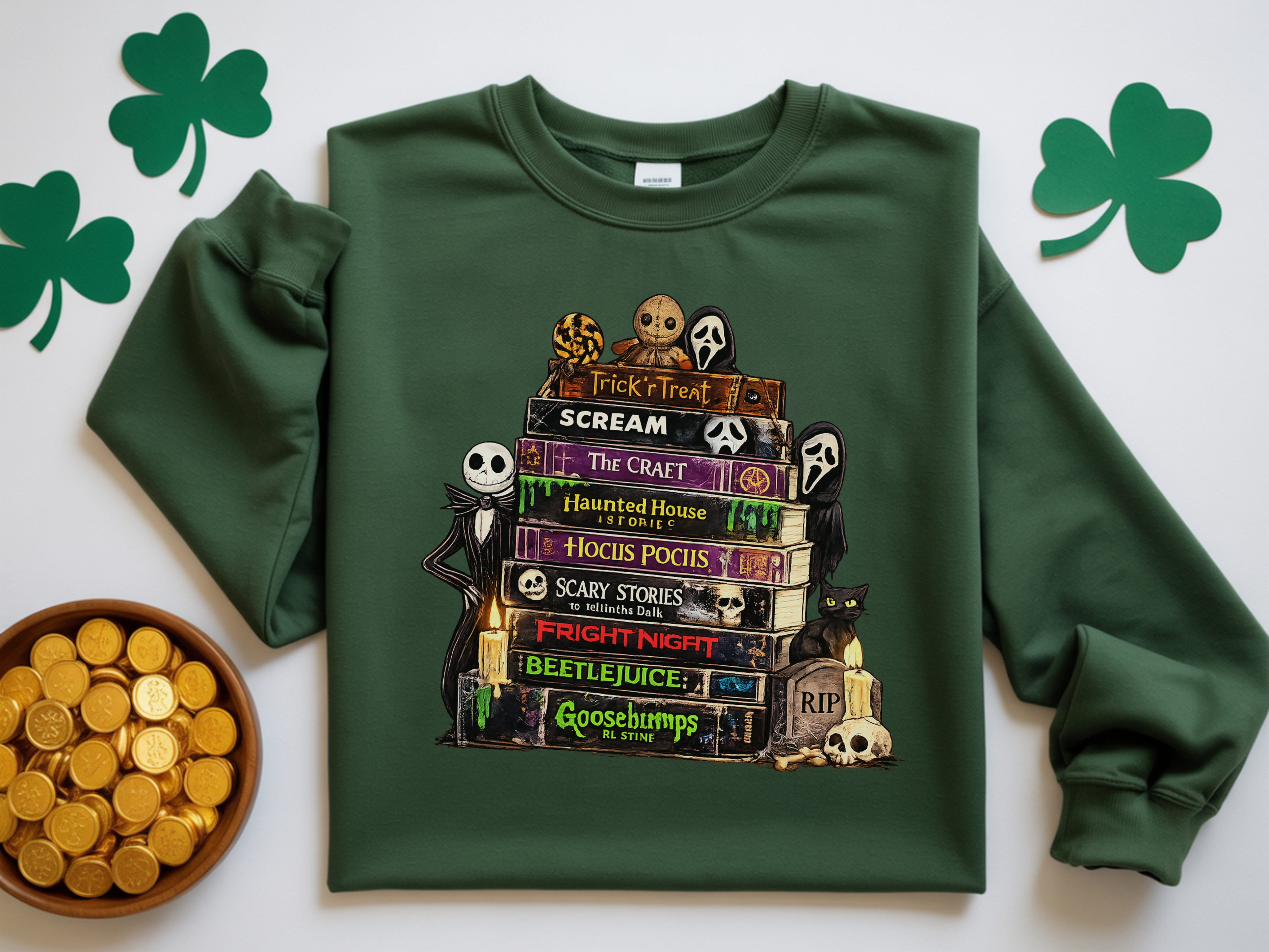 Sweatshirt — Halloween Horror Book Stack Graphic Crewneck