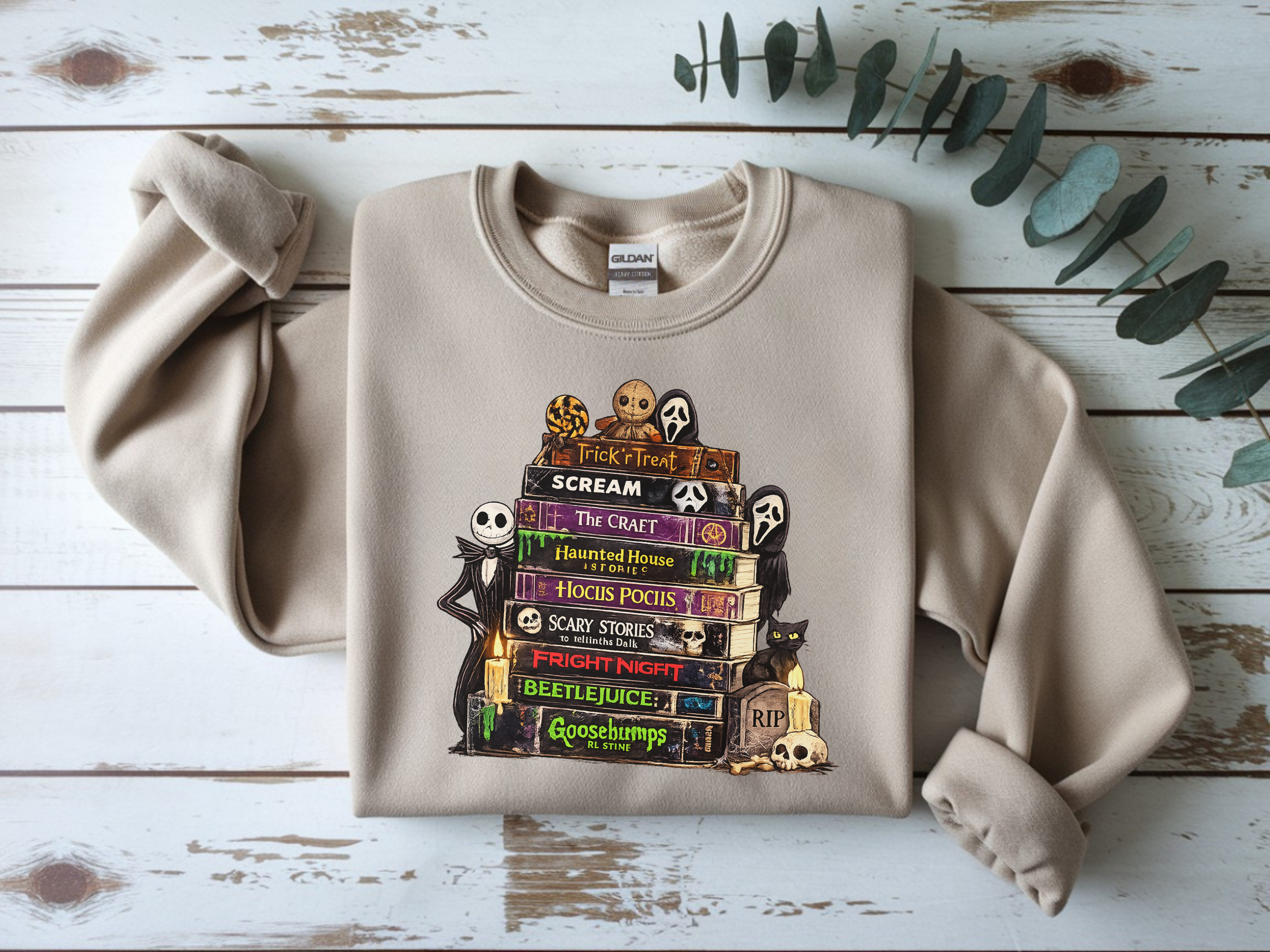 Sweatshirt — Halloween Horror Book Stack Graphic Crewneck