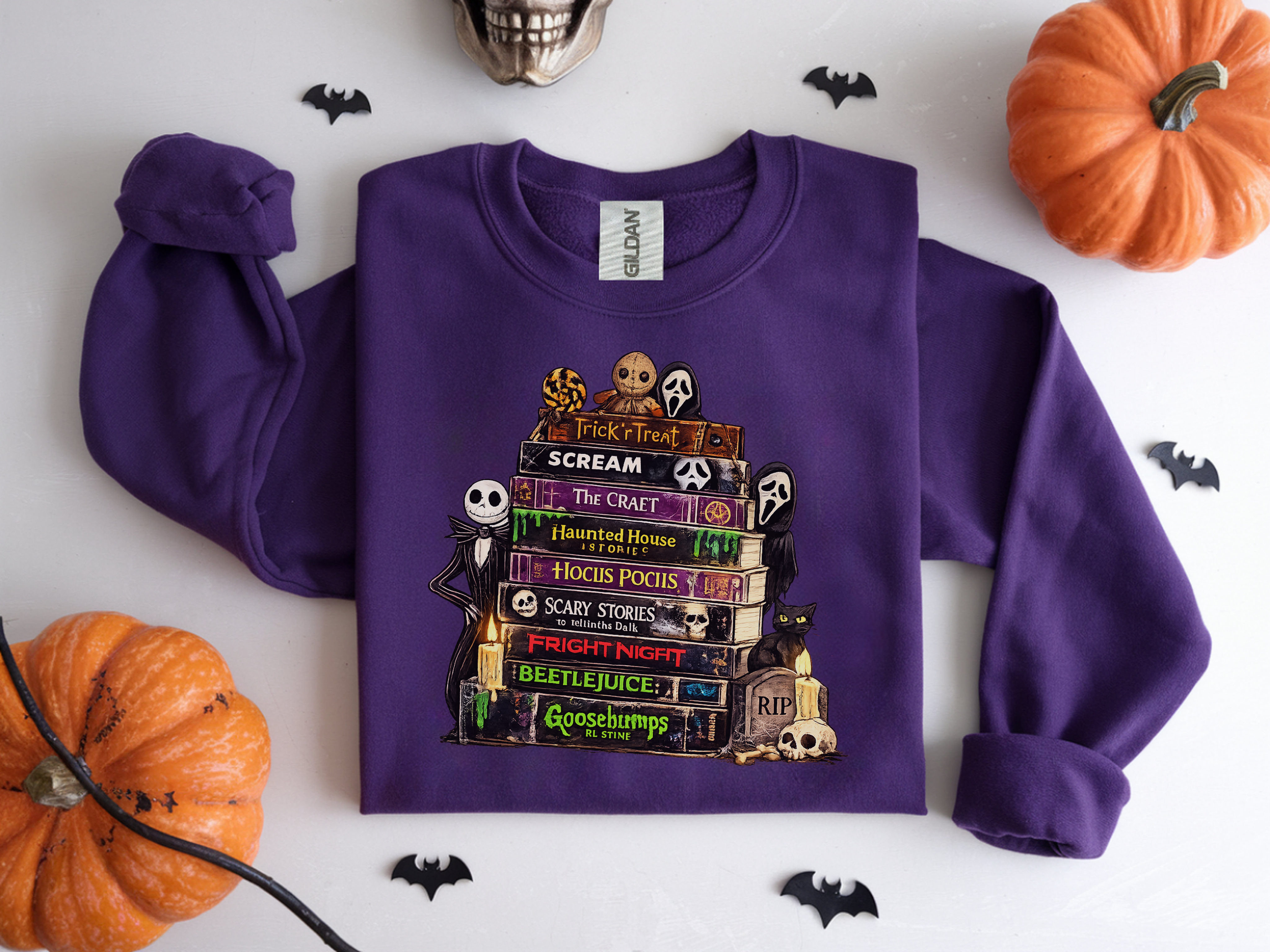 Sweatshirt — Halloween Horror Book Stack Graphic Crewneck