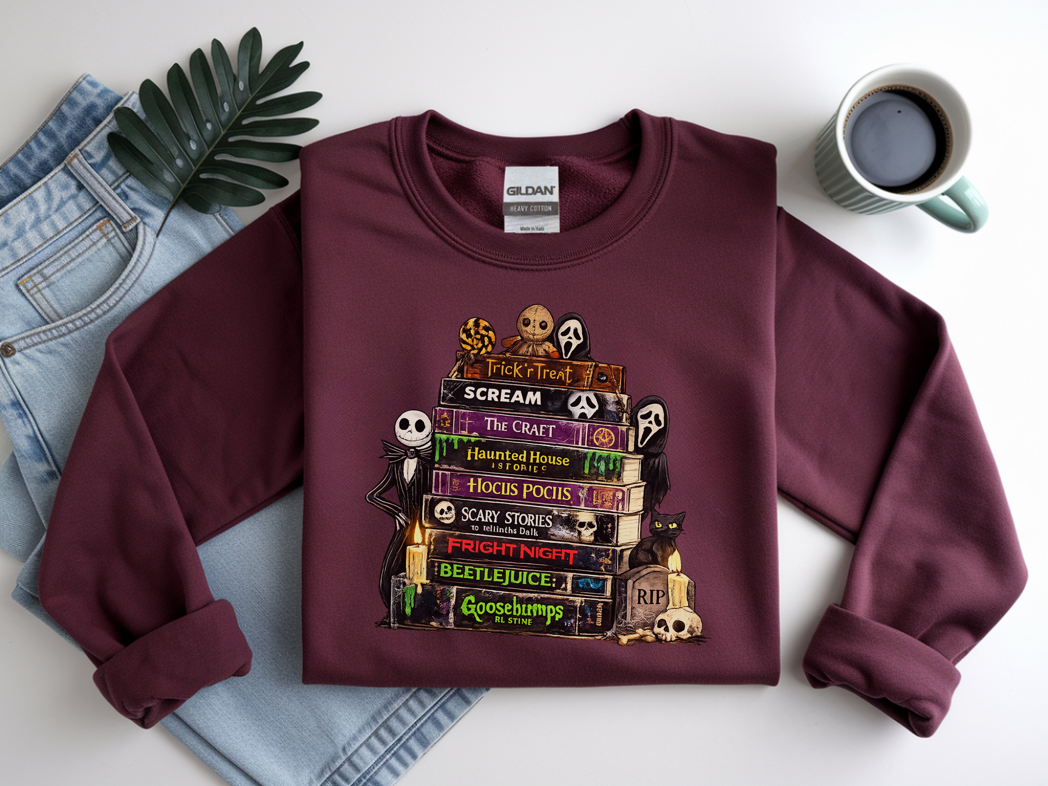 Sweatshirt — Halloween Horror Book Stack Graphic Crewneck