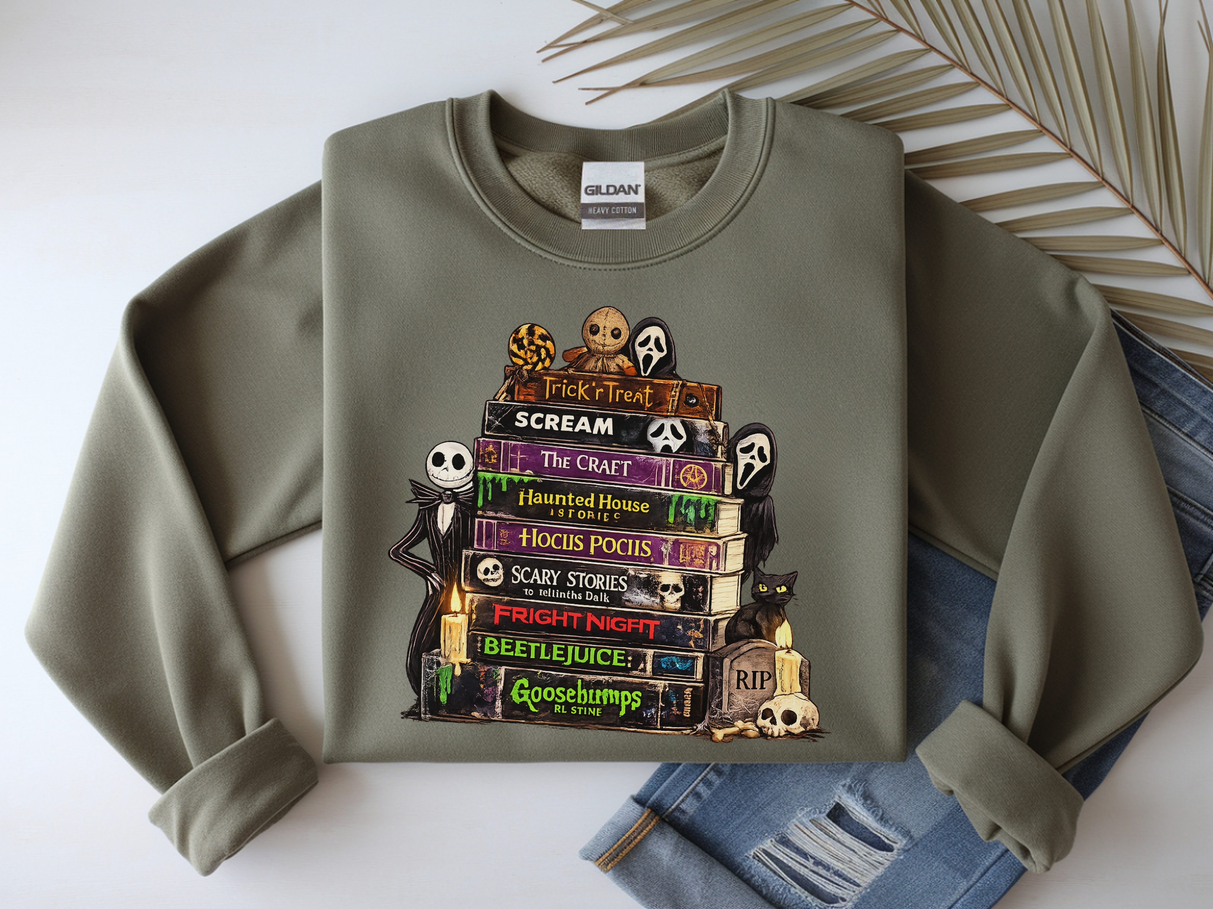 Sweatshirt — Halloween Horror Book Stack Graphic Crewneck