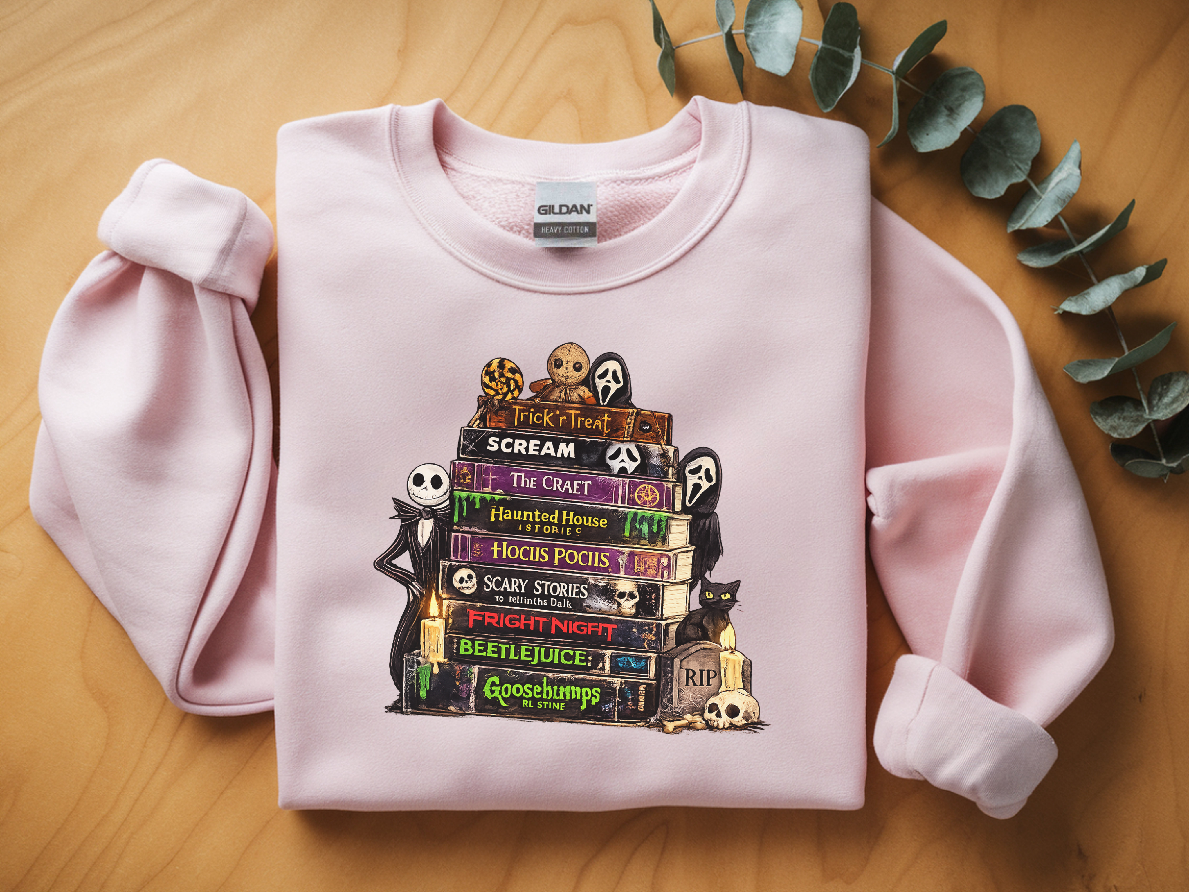 Sweatshirt — Halloween Horror Book Stack Graphic Crewneck