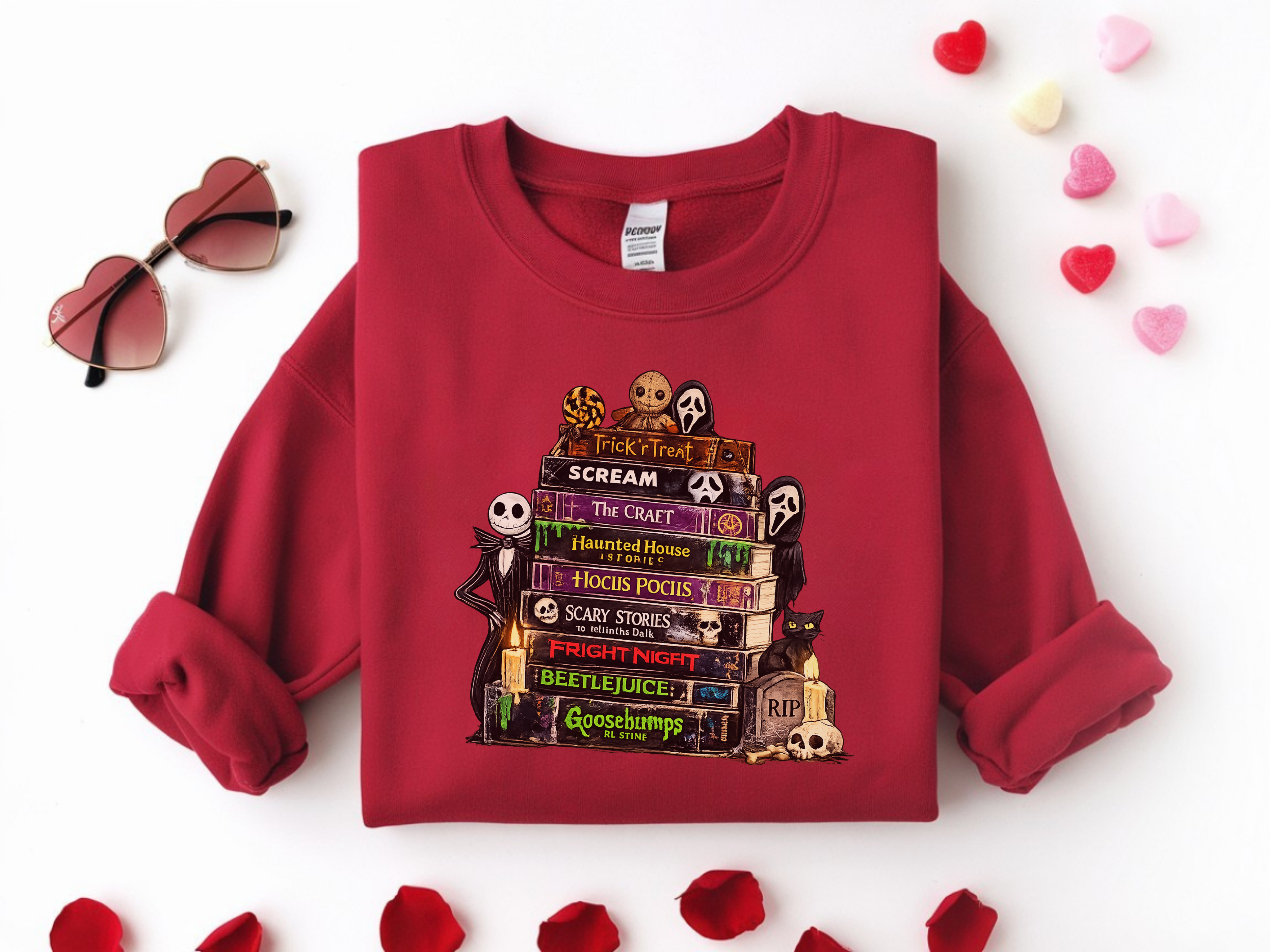 Sweatshirt — Halloween Horror Book Stack Graphic Crewneck