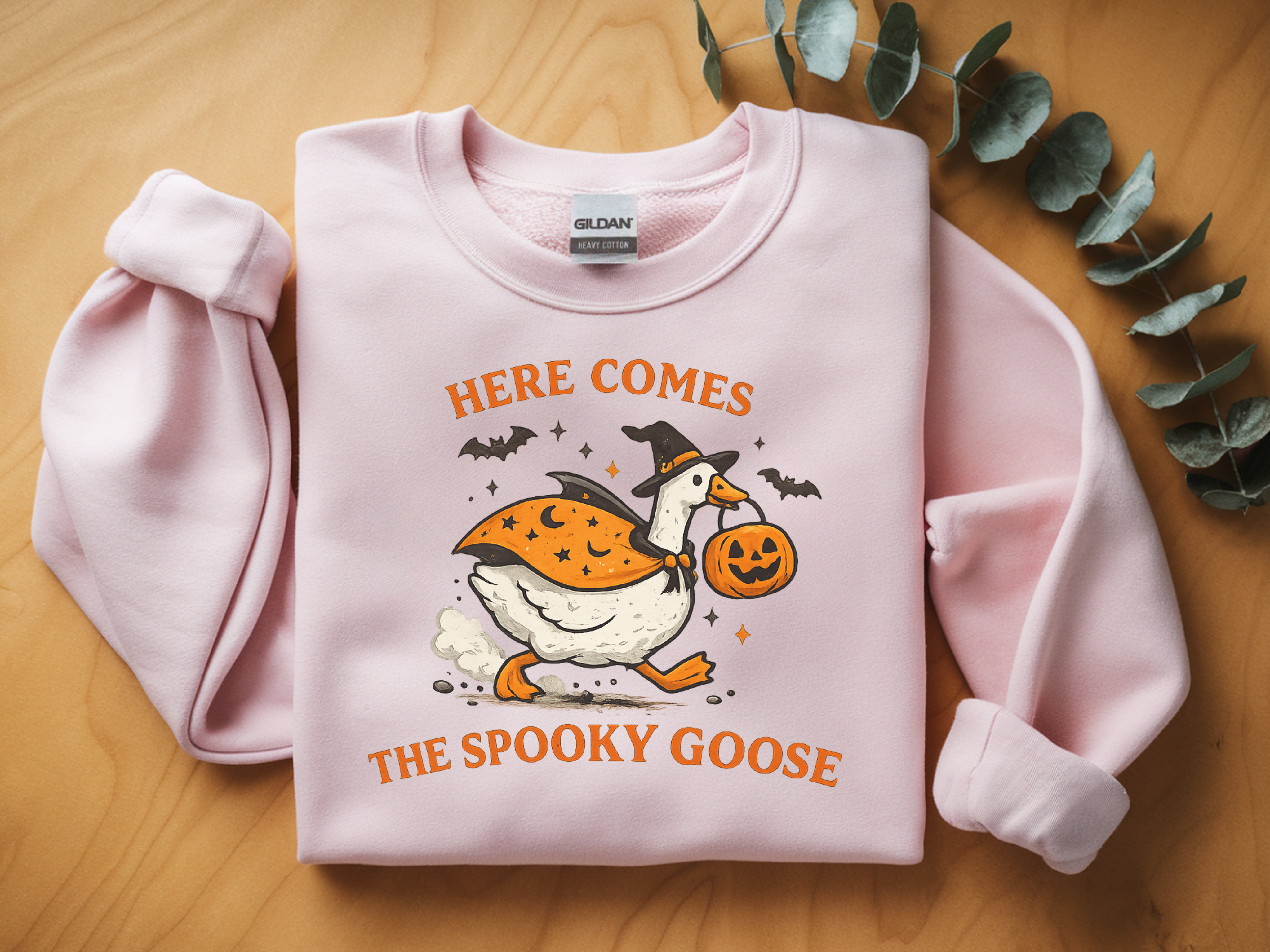 Halloween Goose Sweatshirt – "Here Comes the Spooky Goose" Cute Pumpkin Costume Crewneck
