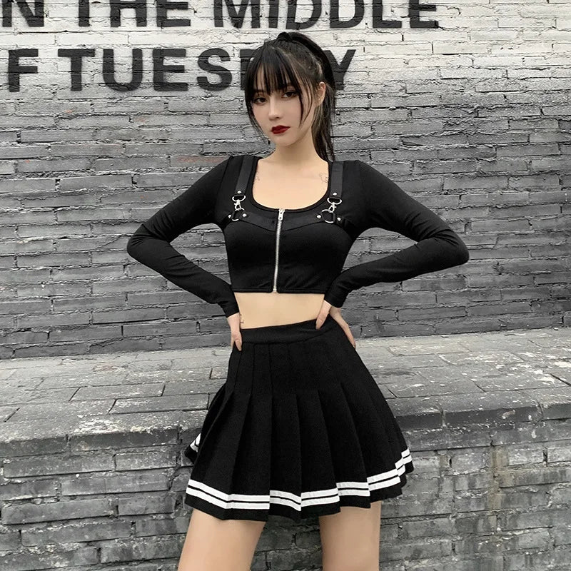 High Waisted Pleated Mini Skirt Tennis Skirt A Line Flared Skater Skirt Contrast Stripe Preppy Y2K School Style