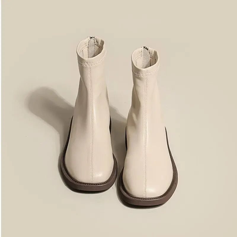 Minimalist Ankle Boots | Square Toe Chelsea Boots | Low Heel Zip Up Boots for Everyday Wear